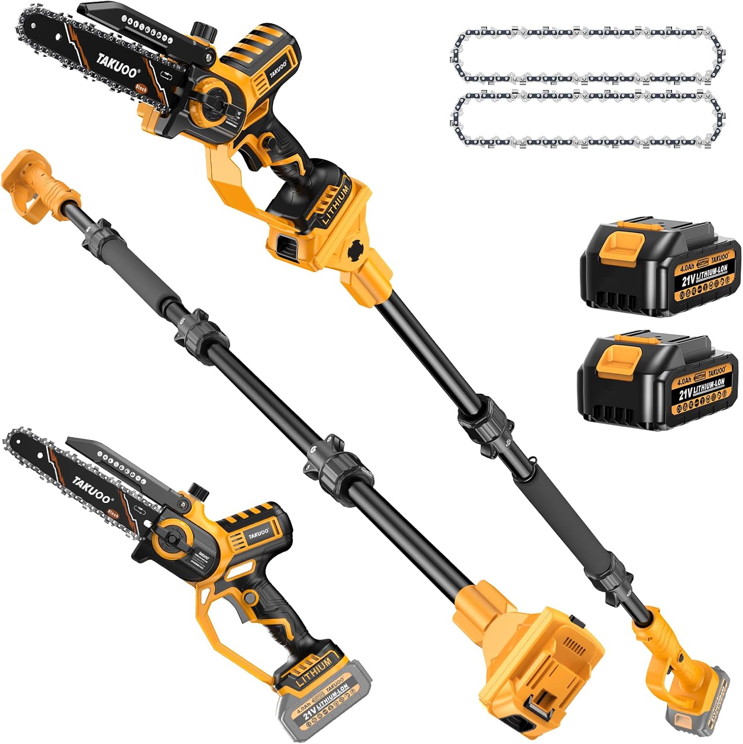 2-IN-1 8 Inch Electric Pole Saw, Mini Chainsaw Cordless with Extension Pole, 21V 2×4.0Ah Battery Powered Polesaw, 15FT Max Reach, Brushless Chain Saw for Limb Branch Cutter Tree Trimming