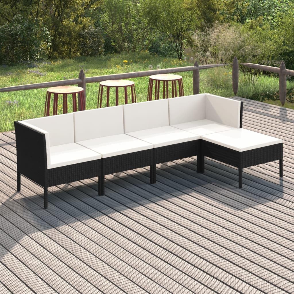 5 Piece Patio Lounge Set with Cushions Poly Rattan Black,Outdoor Lounge Set: WeatherResistant, Modular, and Comfortable Patio Furniture Sets, Outdoor Furniture Sets