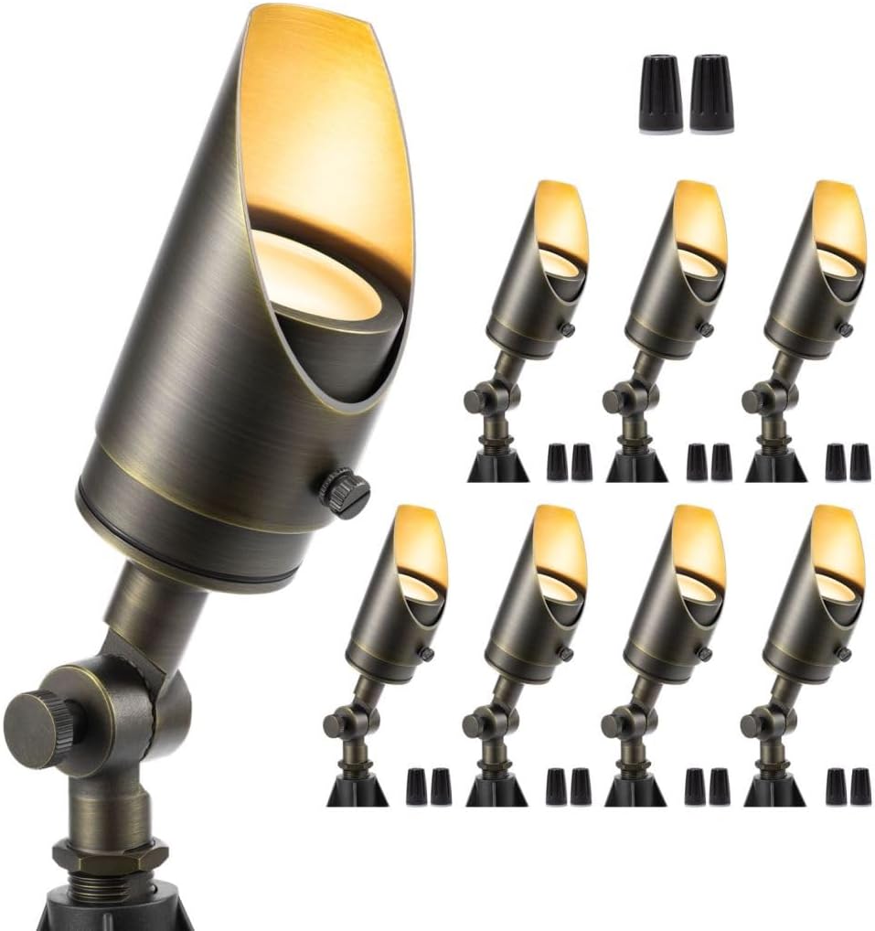 Gardenreet Brass Spot Light - Outdoor Landscape Spotlights Low Voltage, LED 12V Landscaping Uplights All Weather, Hard-Wired Bronze for Backyard Lawn with No Bulbs (8 Pack)