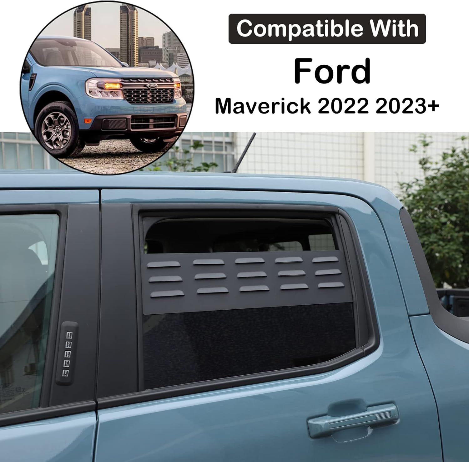 Aunginsy Car Aluminum Rear Side Window Louvers Air Vent Cover Compatible with Ford Maverick 2022-2025 Rear Side Window Louvers Sun Shade Cover Wind Vent Air Deflector Decoration Exterior Accessories