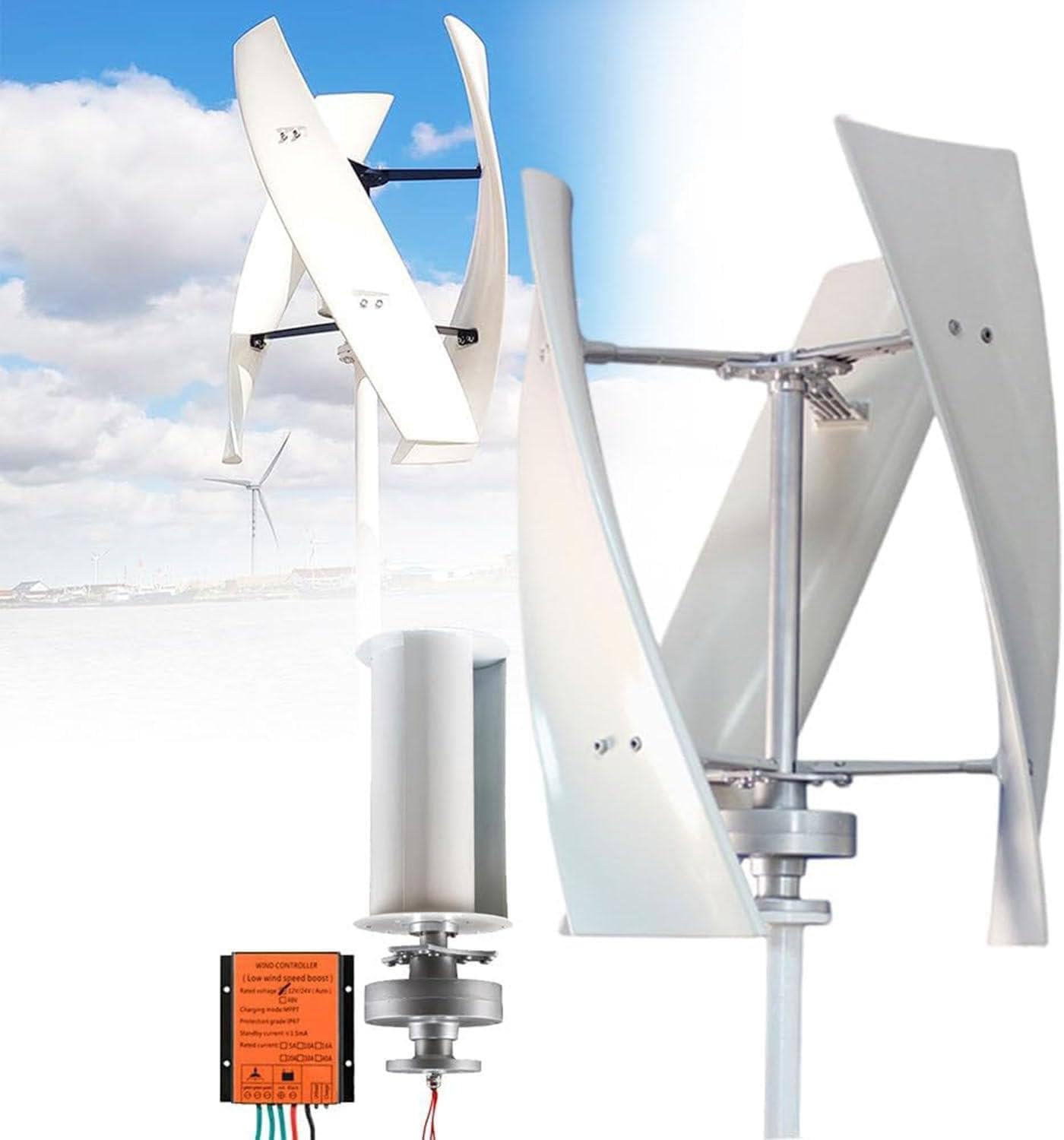 12/24V Wind Turbine Generator Vertical Axis Wind Turbine Generator Windmill Generate Turbin Complete Set with Controller 12V~300W