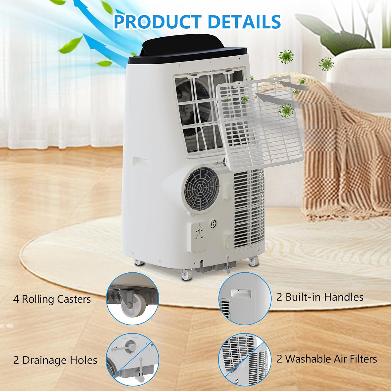 14,000 BTU Portable Air Conditioner for Large Rooms up to 700 Sq.Ft | 3-in-1 Quiet Cooling with Remote Control, Auto Swing & Smart Modes, 24H Timer, Easy Installation Kit