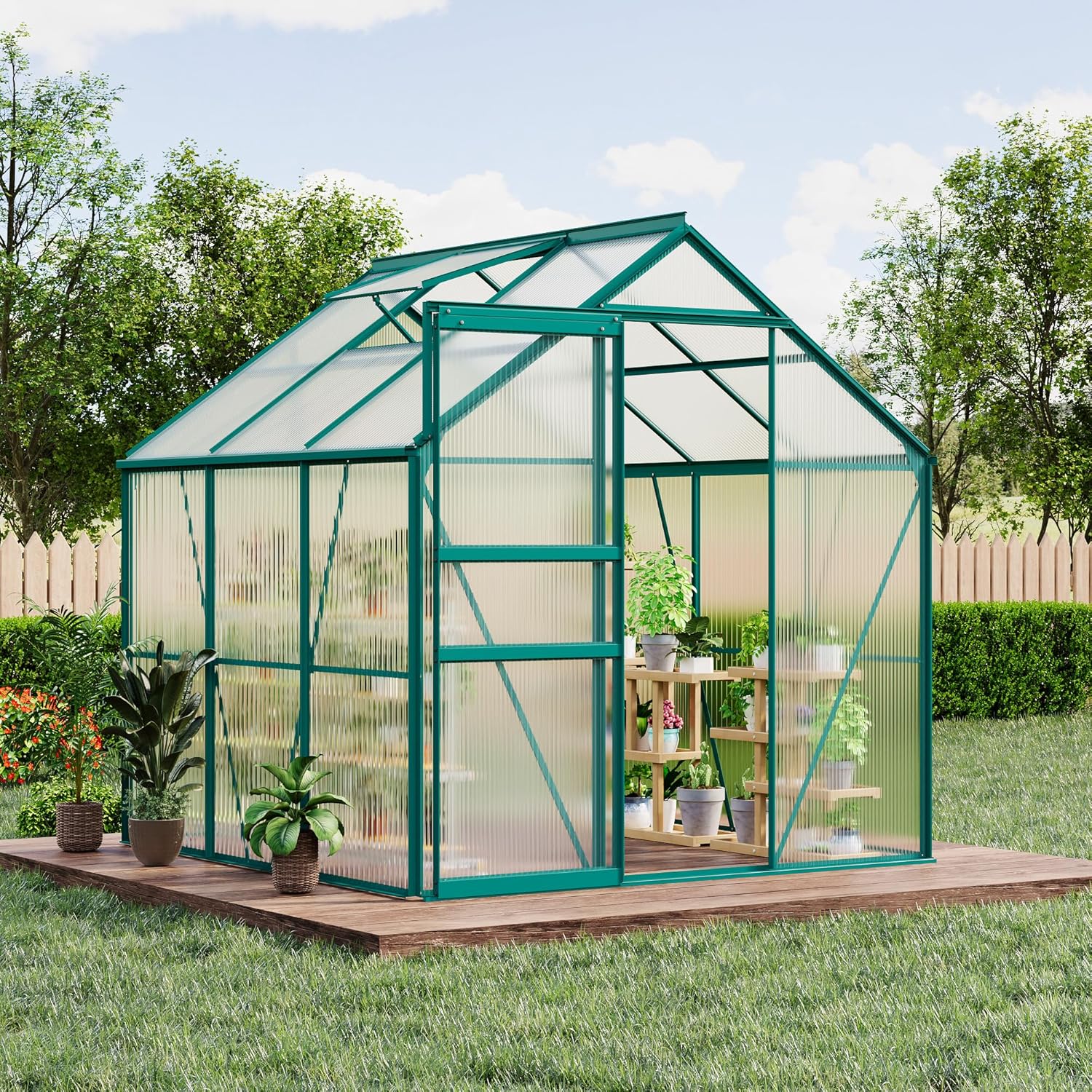 Garvee 6 x 6 FT Outdoor Greenhouse, Polycarbonate Greenhouses with Aluminum Frame, Sliding Door, Adjustable Roof Vent for Backyard, Green Houses for Outside Garden Backyard, Patio, Green