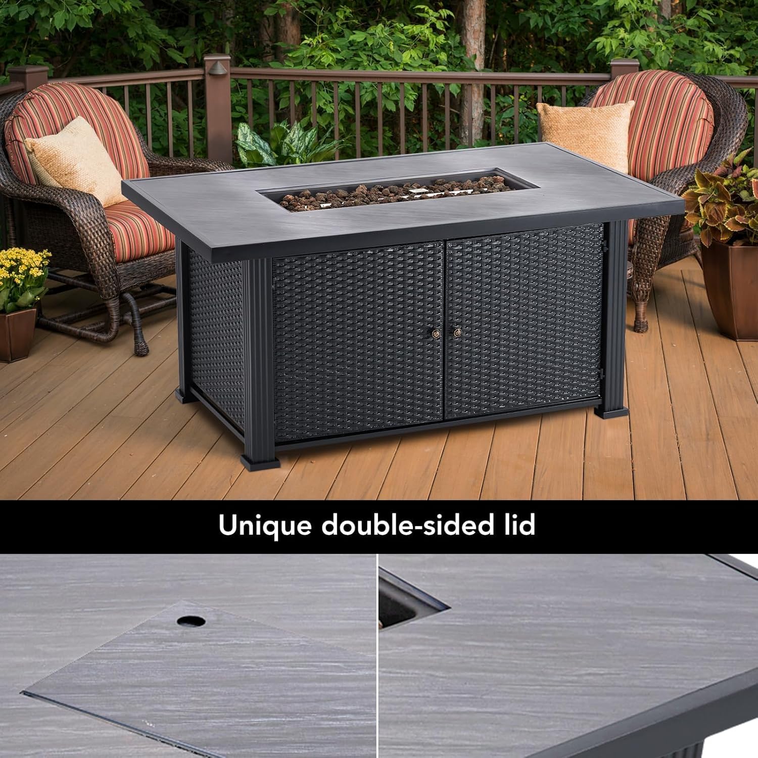 52 Inch Propane Fire Pit Table, 50000BTU Outdoor Gas Fire Pits Rectangular with Rain Cover, Sturdy Steel and Iron Fence Surface, CSA Safety Certified, Companion for Outside Patio Deck Garden