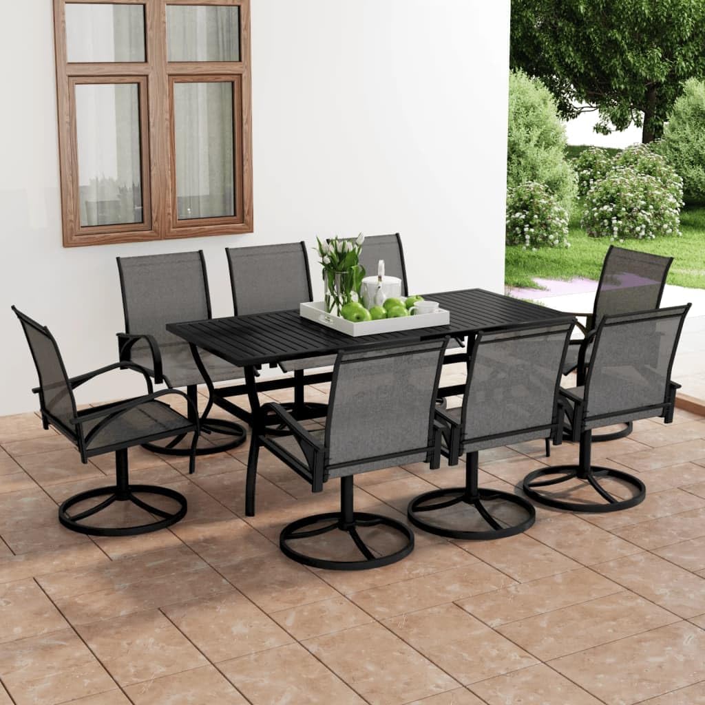 Furniture Sets 9 Piece Patio Dining Set Textilene and Steel,Modern Patio Dining Set with Ergonomic Chairs and Slatted Table in Anthracite Garden Conversation Sets