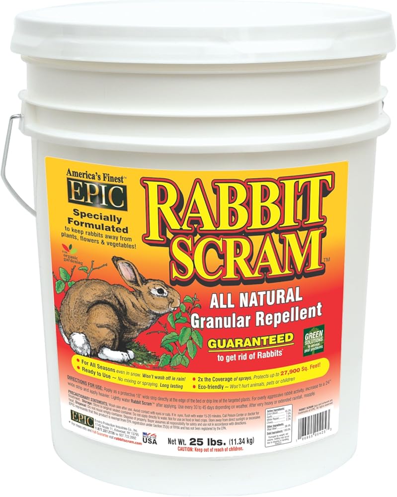 Epic REPELLENTS Rabbit Scram All Natural Granular Repellent - All-Natural, Animal, People and Pet Safe Granule (25 lb Pail)
