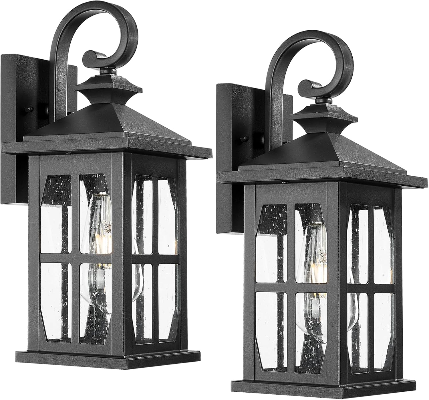 Darkaway Outdoor Light Fixtures Wall Mount, Outdoor Wall Lights Exterior Lighting Fixtures Waterproof Black Outside Wall Sconce with Seeded Glass for House Porch Hallway Garage Front Door