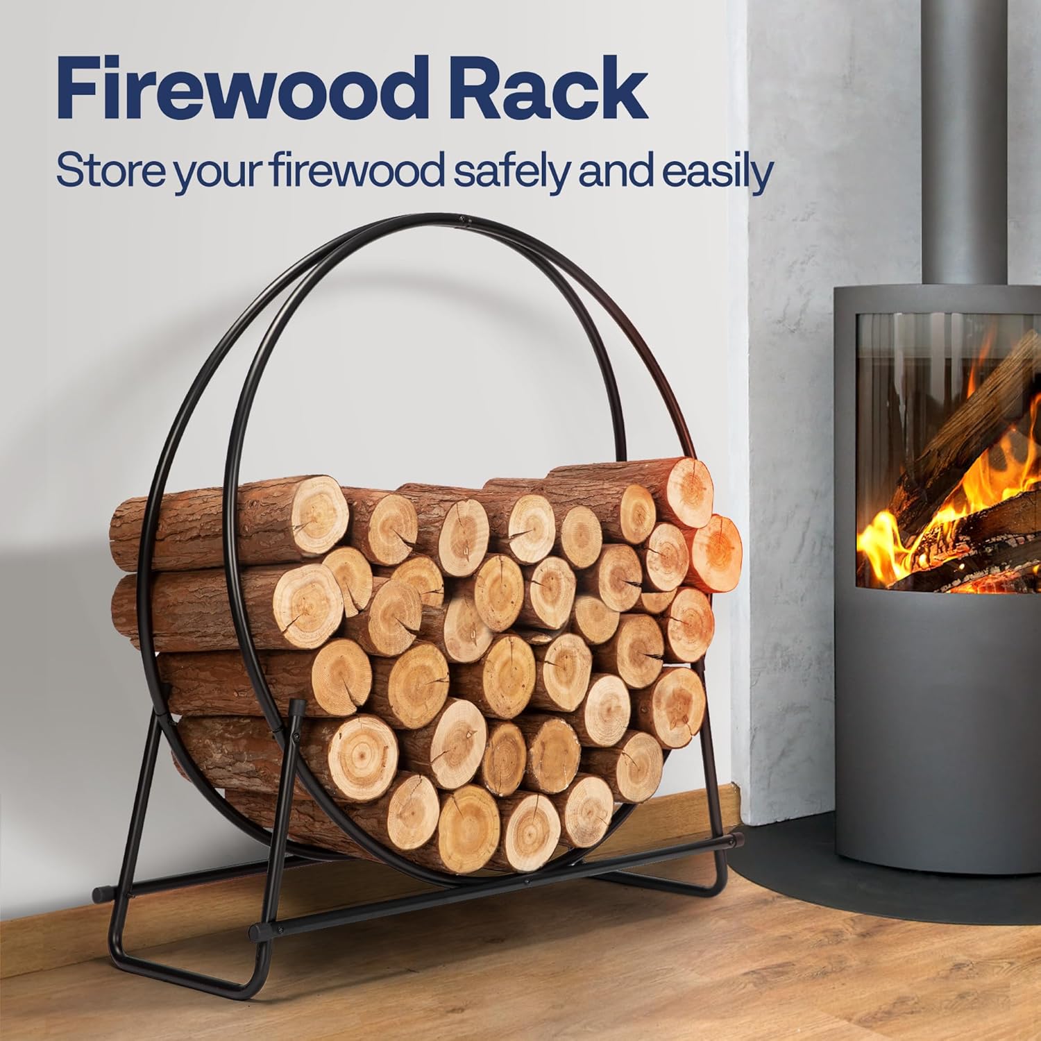 VIVOHOME 32 Inches Firewood Log Rack Hoop with Cover, Heavy Duty Solid Steel Fire Wood Storage Rack and Cover Set with Zipper, Round Log Holder Ring for Indoor Outdoor Patio Deck Porch