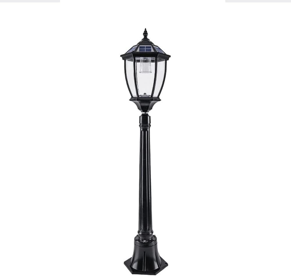 European Solar Outdoor Post Light Remote Control Pole Lantern Fixture Solar Panel V 6V/3W Pillar Lighting for Garden, Lawn, Pathway, Driveway, Front/Back Door ( Color : Black , Size : Height:110cm )
