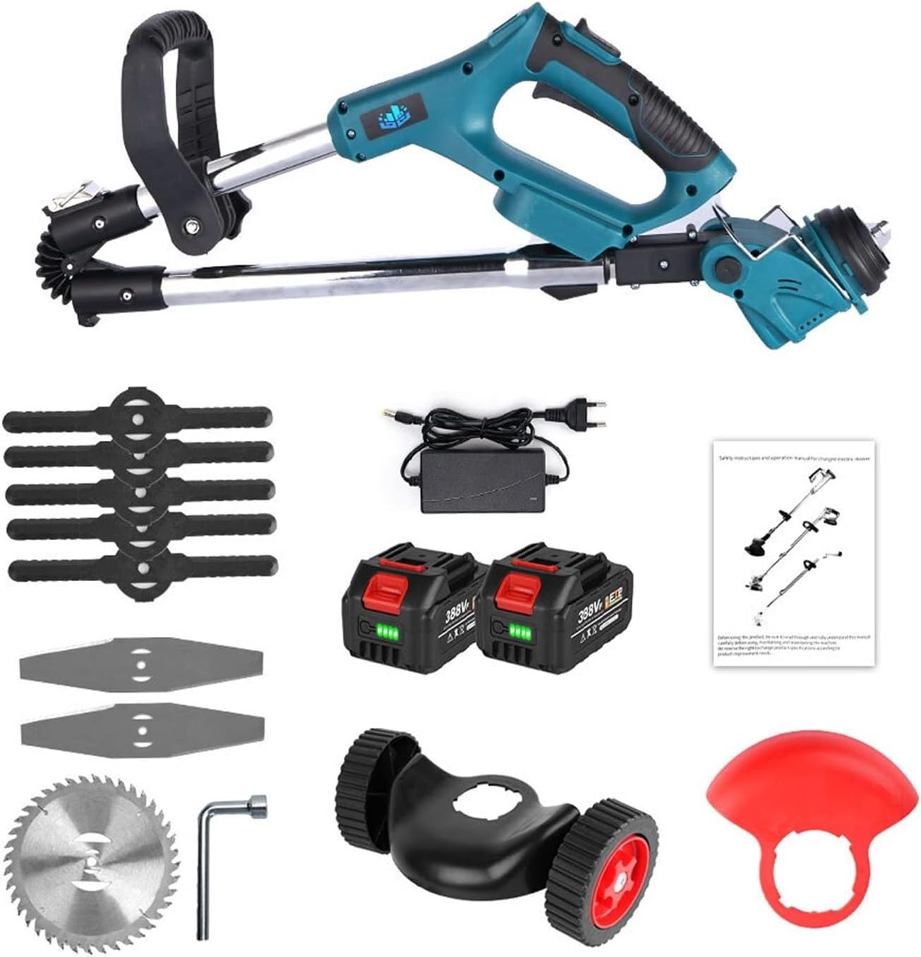 Electric Lawn Mower, 1500W 12000PRM Electric Lawn Mower Cordless Grass Trimmer Length Adjustable Foldable Cutter Garden Tools for 18V Battery