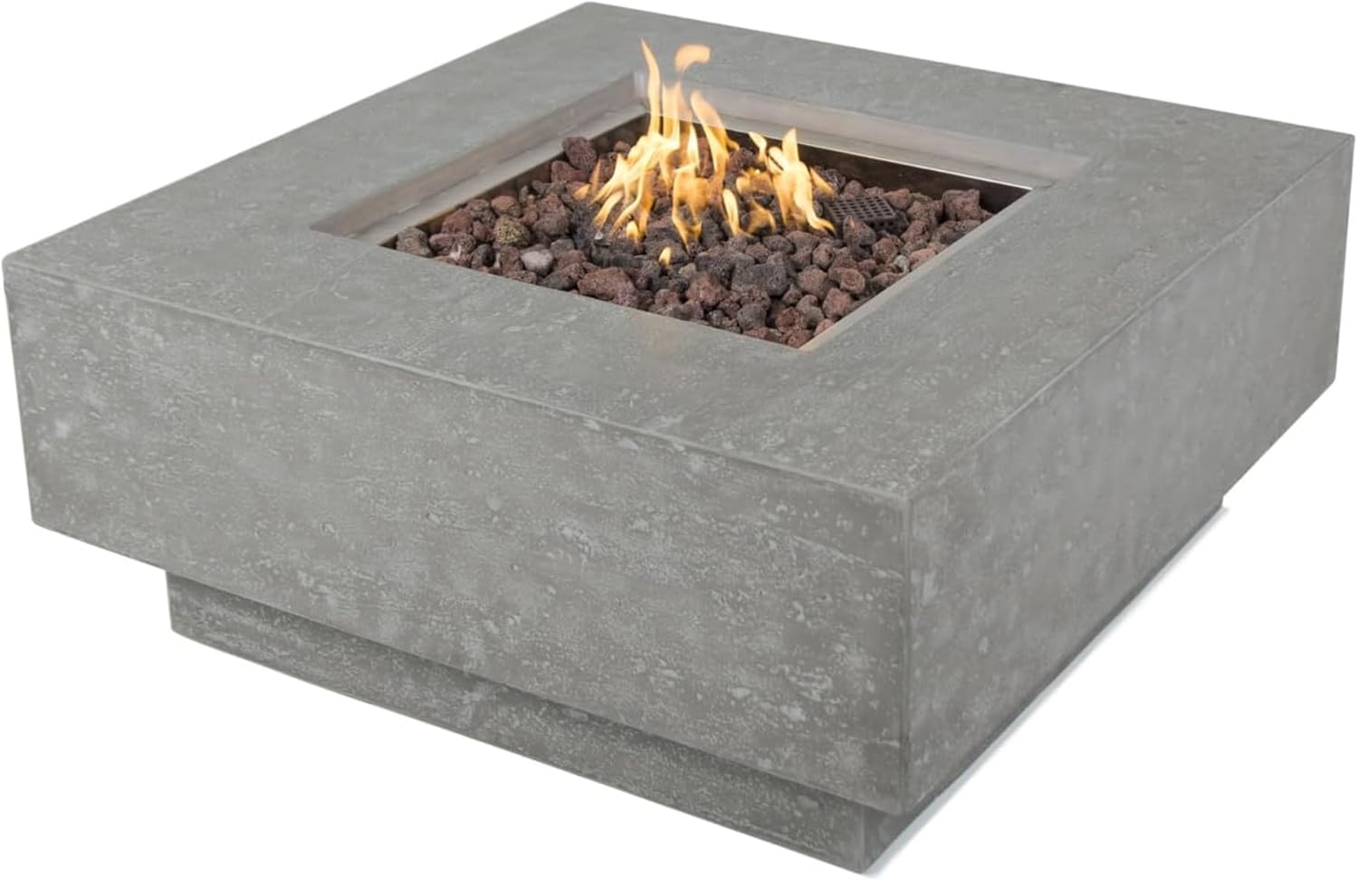 Manhattan Fire Table Light Grey Propane Gas Fire Pit Modern Outdoor Concrete Fire Table with Lava Rocks & Weather-Resistant Finish Elegant Patio Heating