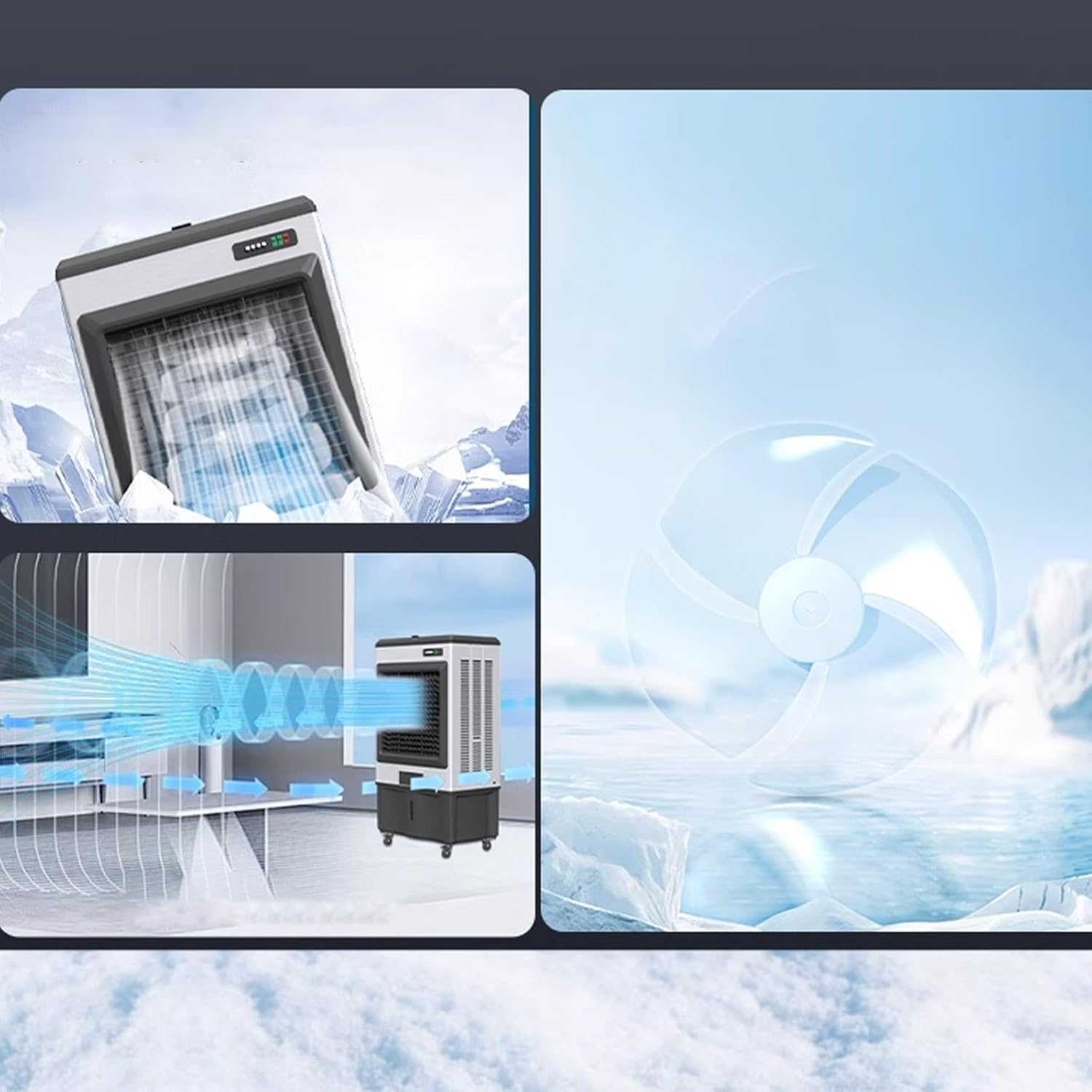 Generic Swamp Cooler Air Conditioner Metal Body 3 Speeds 120° Oscillation with 100L Water Tank with Universal Wheels 4 Ice Packs for Outdoor Indoor Use, FGGGURBDC-HEIGHT130CM/100L