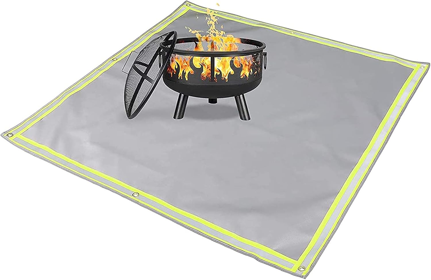 ItzZa Reflective Fire Pit Mat, Square Grill Pad,59in Round Floor Fire Pit Pad,Visible at Night with Reflective Strips,for Bonfire/Grill/Stove/Grass