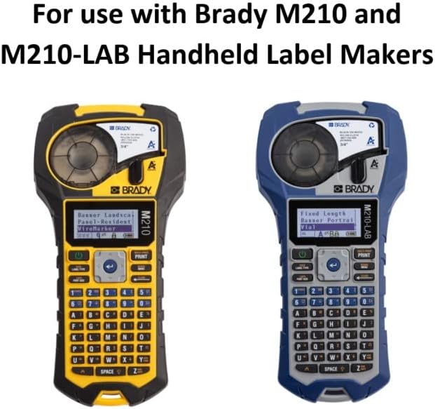 Brady M210 Printer Accessory Power Kit Li-Ion Battery Pack & M210 Portable Label Printer with Rubber Bumpers & Authentic (M21-750-595-WT) All-Weather Vinyl Label