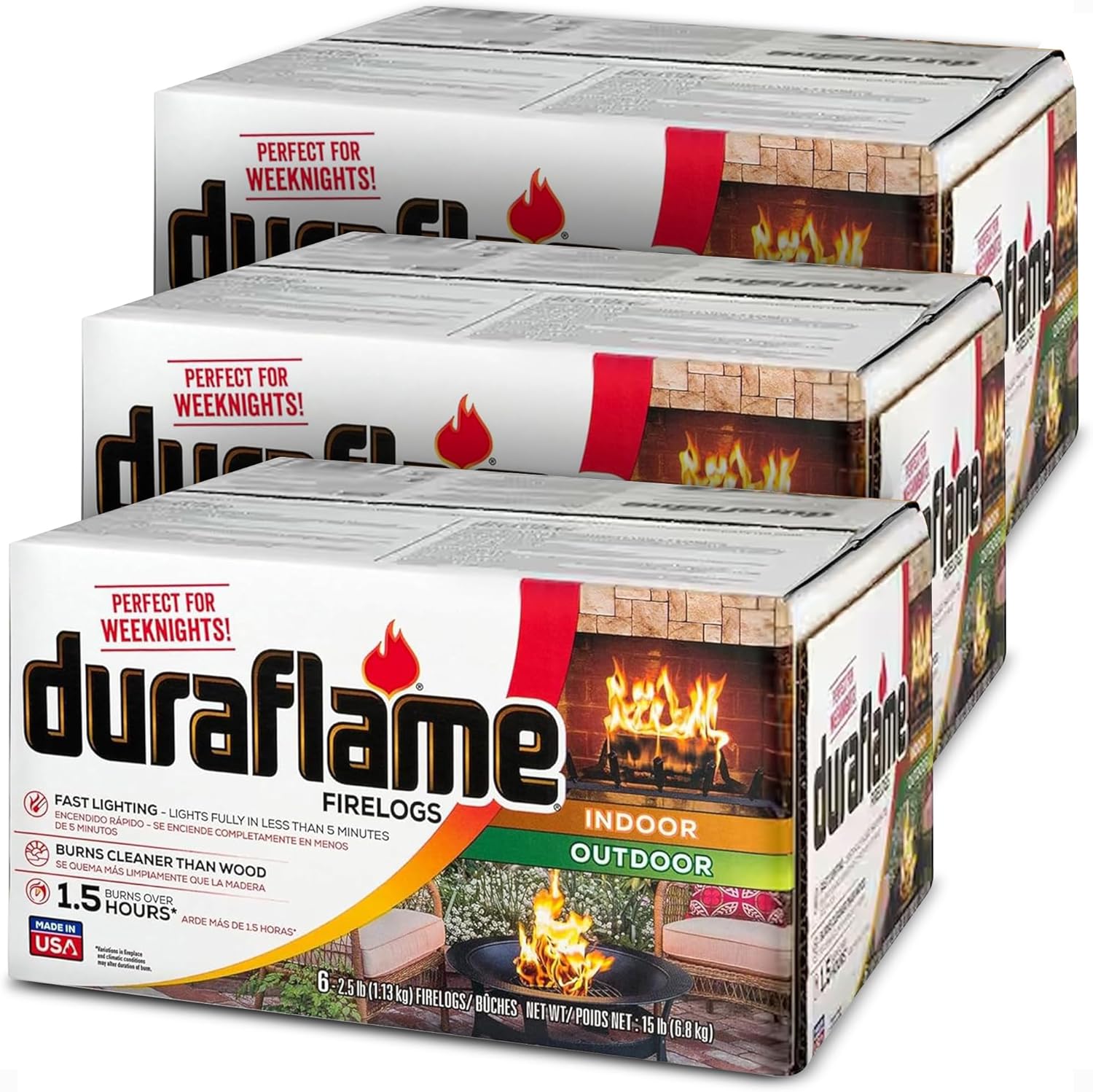 Duraflame 18-Pack Firelogs, Wood Alternative for Indoor or Outdoor Fireplace, 2.5 lb Each - Fast Lighting, Burns Over 1.5 Hours, Log for Open-Hearth Fireplaces, Bonfires, Fire Pits and Campfires