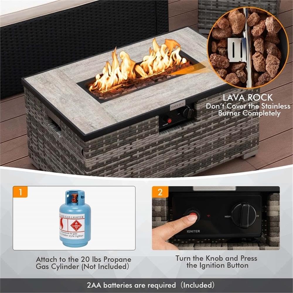 Pemberly Row 32''x 20'' Propane Fire Pit Table Set w/Side Table Tank Gray