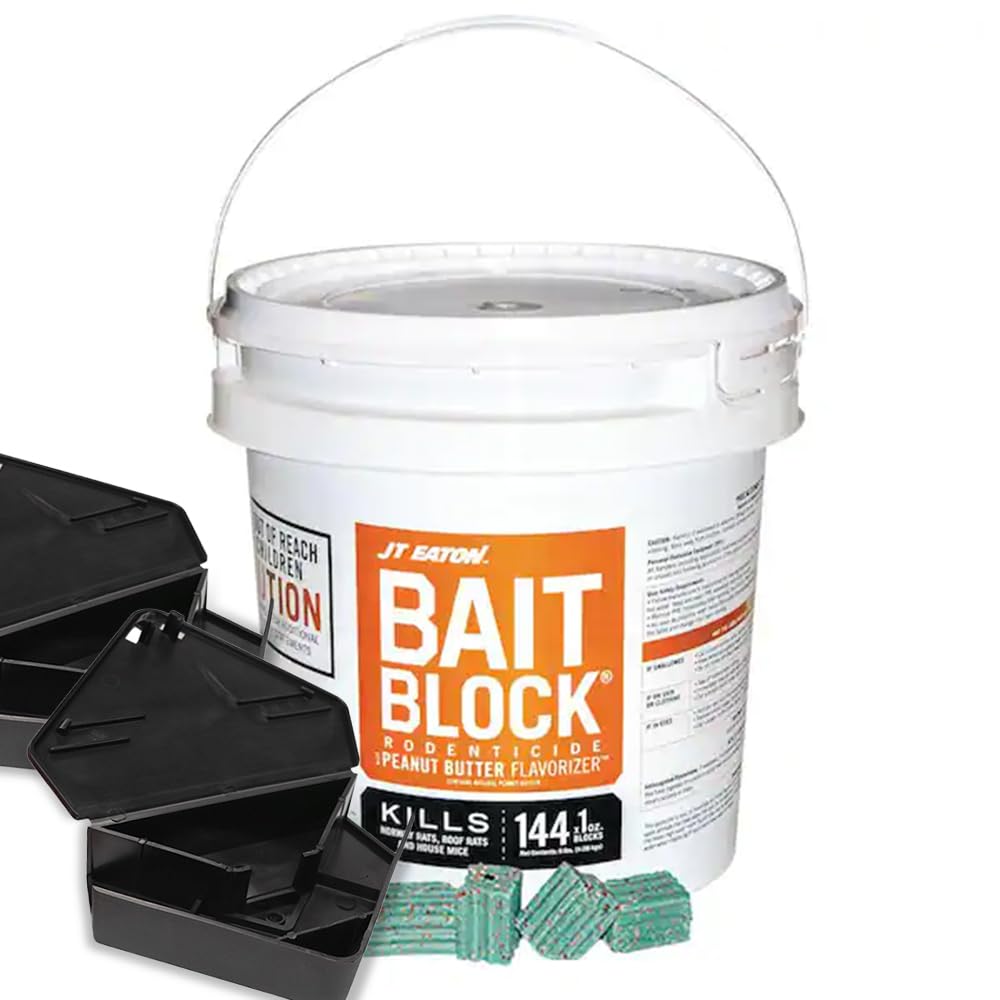 Rodent Baiting Kit - JT Eaton Bait Block Rodenticide Peanut Butter (709-PN) + 12 Protecta RTU Mouse Bait Stations (RTU)