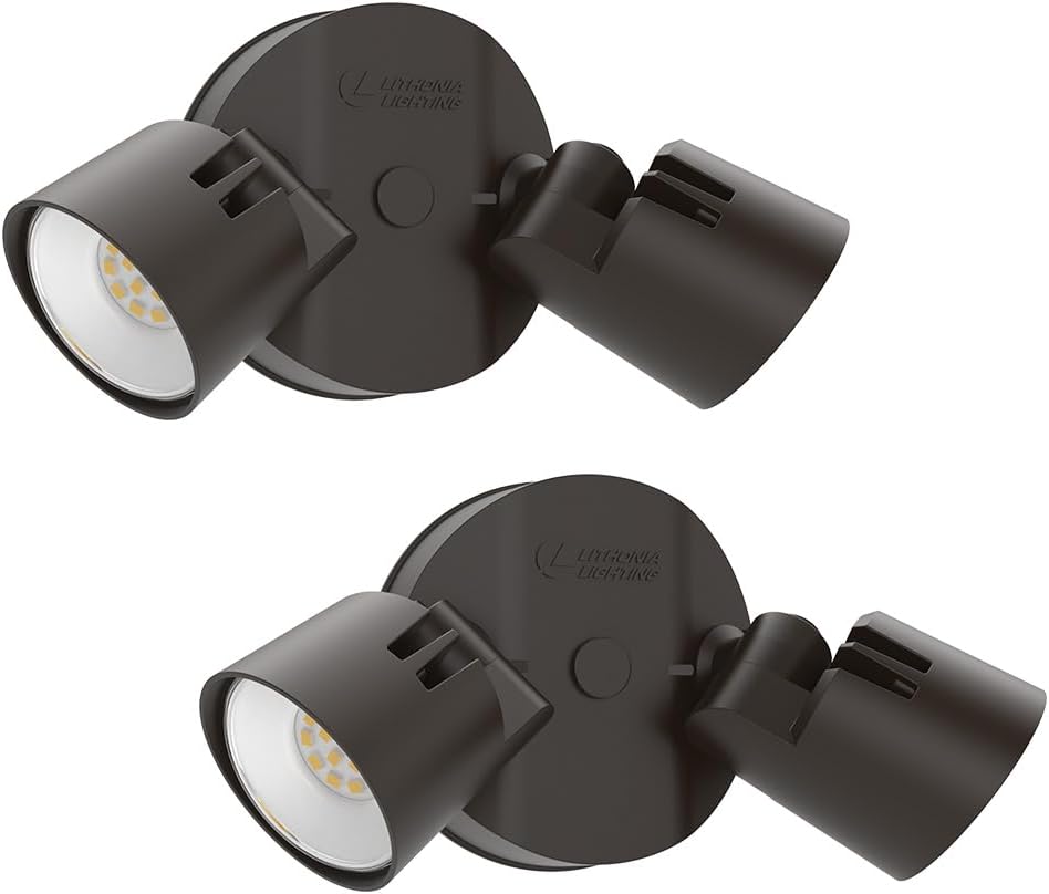 Lithonia Lighting HomeGuard 2-Light LED Outdoor Flood Lights, Wall or Ceiling Mount Outdoor Lights, 4000K Cool White, Round Heads, Dark Bronze, 2-Pack (HGX LED 2RH 40K 120 DDB CP2 M2)