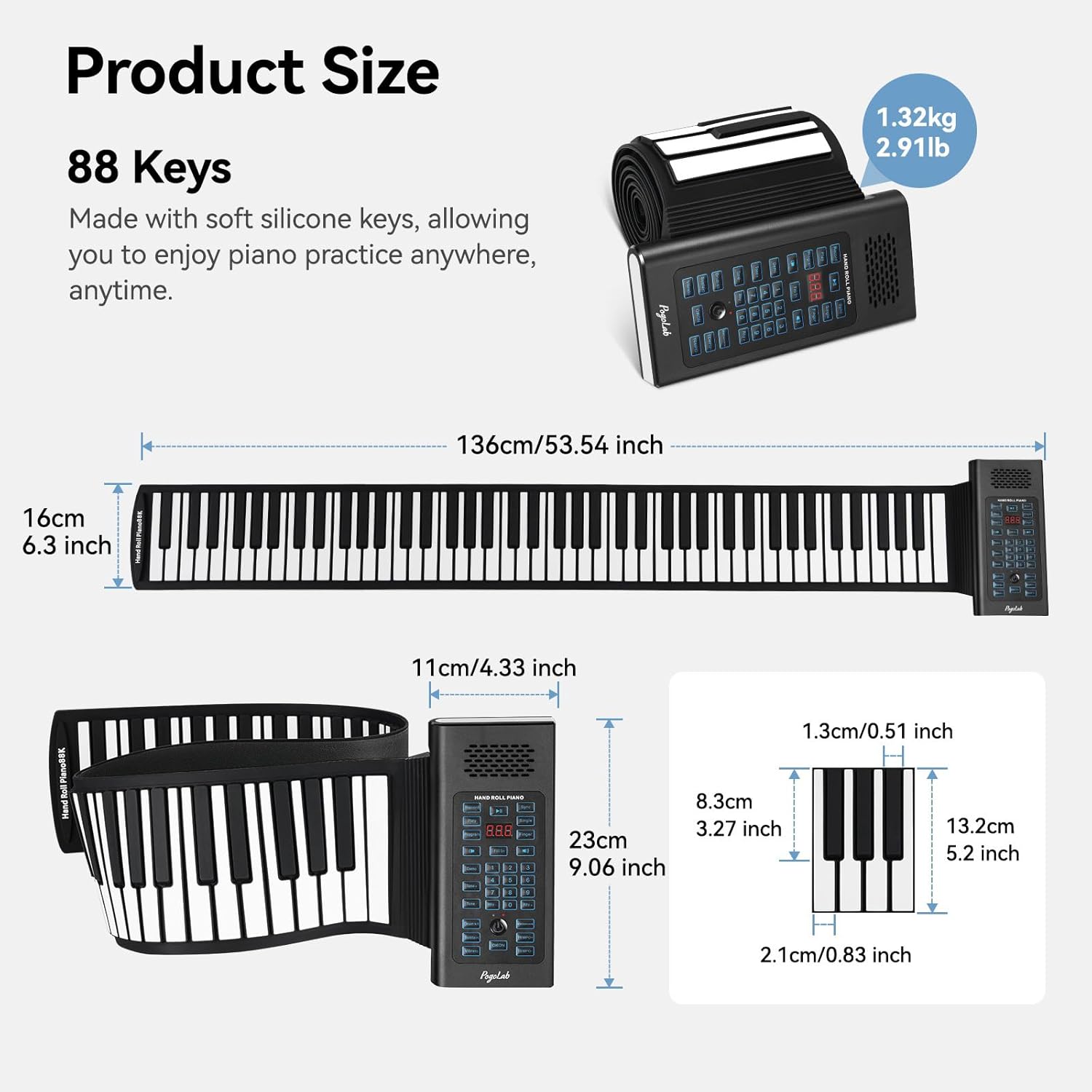 88 Keys Roll Up Keyboard Piano, Portable Electric Foldable Piano with Sustain Pedal, 20 Songs, 128 Tones, 128 Rhythms, Rechargeable & Wireless BT, Music Gift for Beginners (with LED Display)