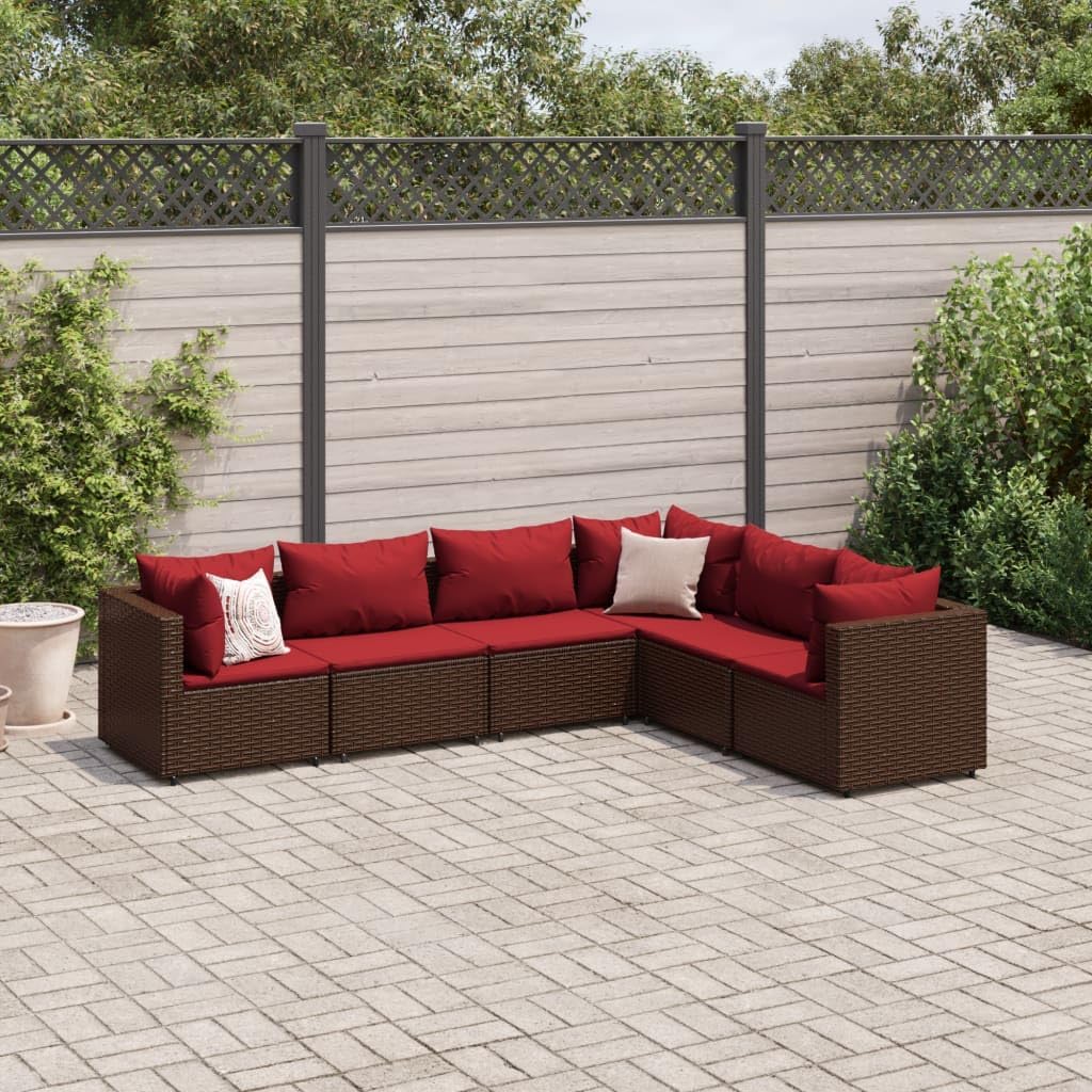 6 Piece Patio Lounge Set with Cushions Brown Poly Rattan,Modular Outdoor Rattan Furniture Set with Cushions for Backyards and Patios Furniture Sets for Patio, Lawn & Garden
