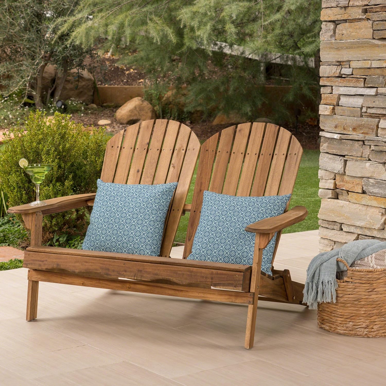Adirondack Outdoor Chairs - Outdoor Loveseat with Slat-Backed, Wooden Patio Chairs with Wood Frame and Armrest for Fire Pit, Backyard, Garden, Poolside