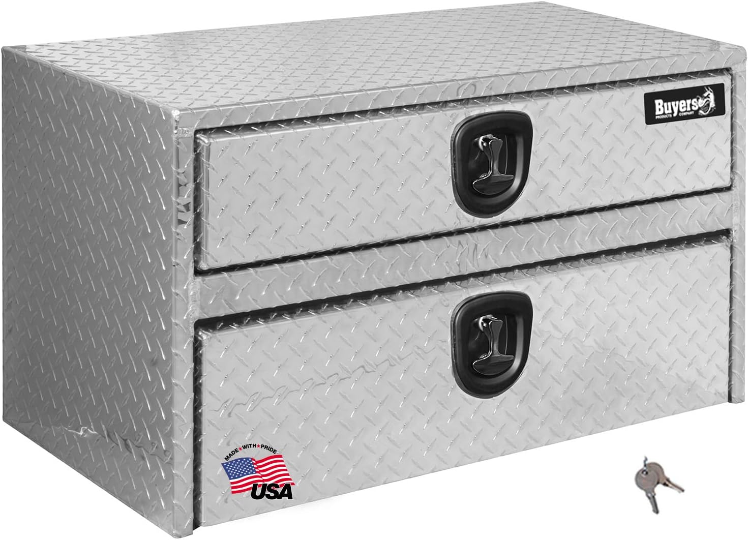 Buyers Products 1712210 Diamond Tread Aluminum Underbody Truck Box w/3-Point Compression Latch and Drawer, 20 x 48 x 18 Inch, Made In The USA, Work Truck Tool Box, Job Box For Storage & Organization