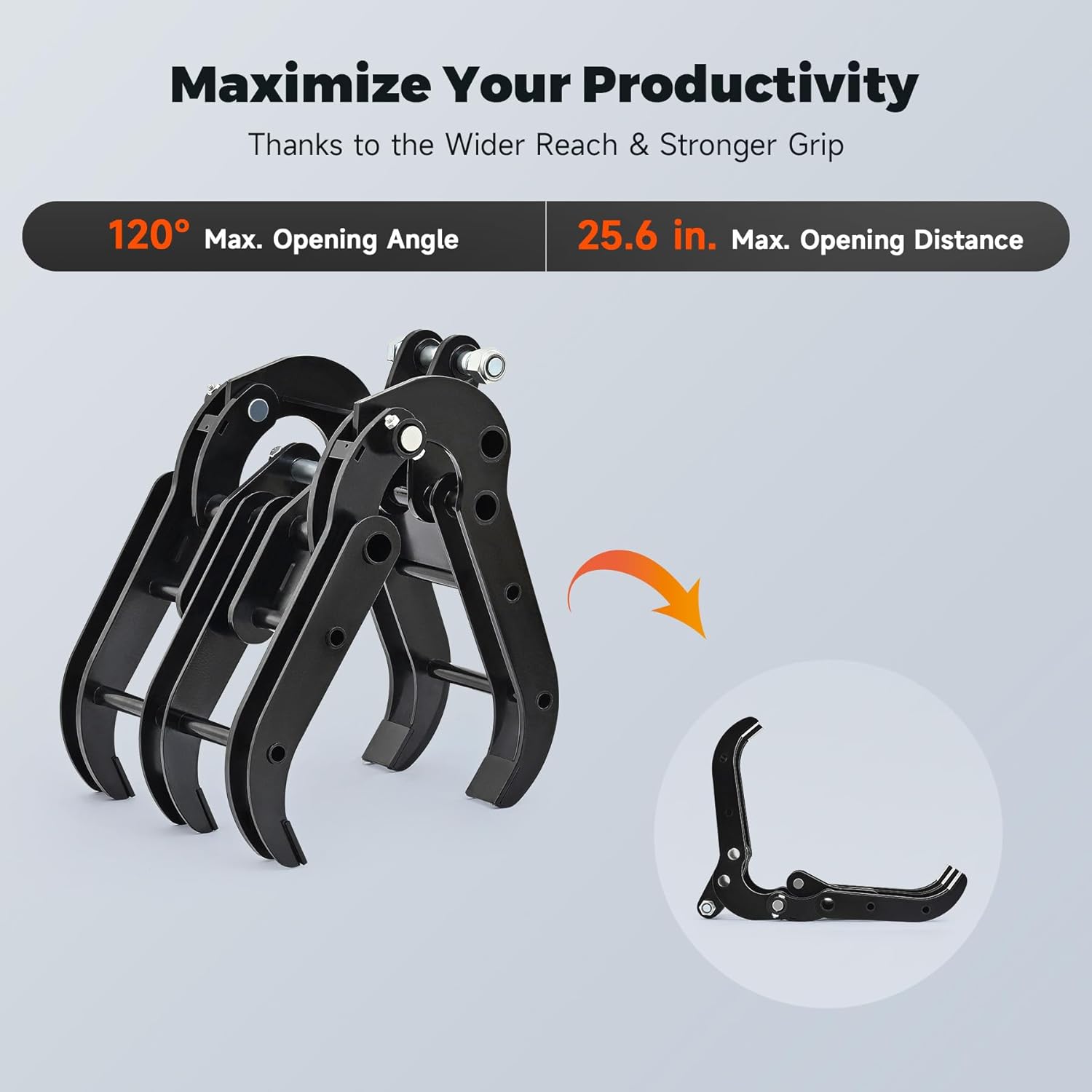 AHM Mini Excavator Grabber Attachment, Wood Grapple for Small Diggers Machinery up to 2 Tons, Mechanical Metal Gripper Excavator Accessories for Rock Handling Log Moving