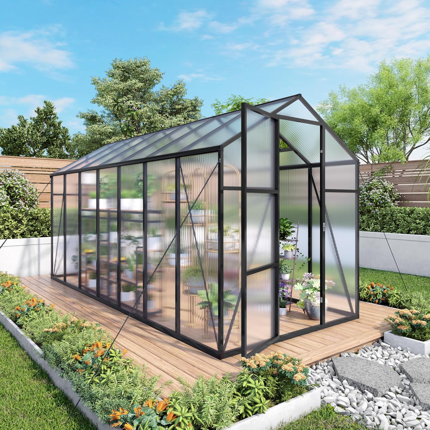 Walk-in Greenhouses Kit for Outdoors - Polycarbonate Winter Green House with Sturdy Aluminum Frame, Adjustable Vents & Lockable Door for Backyard Garden,6x14FTBlack