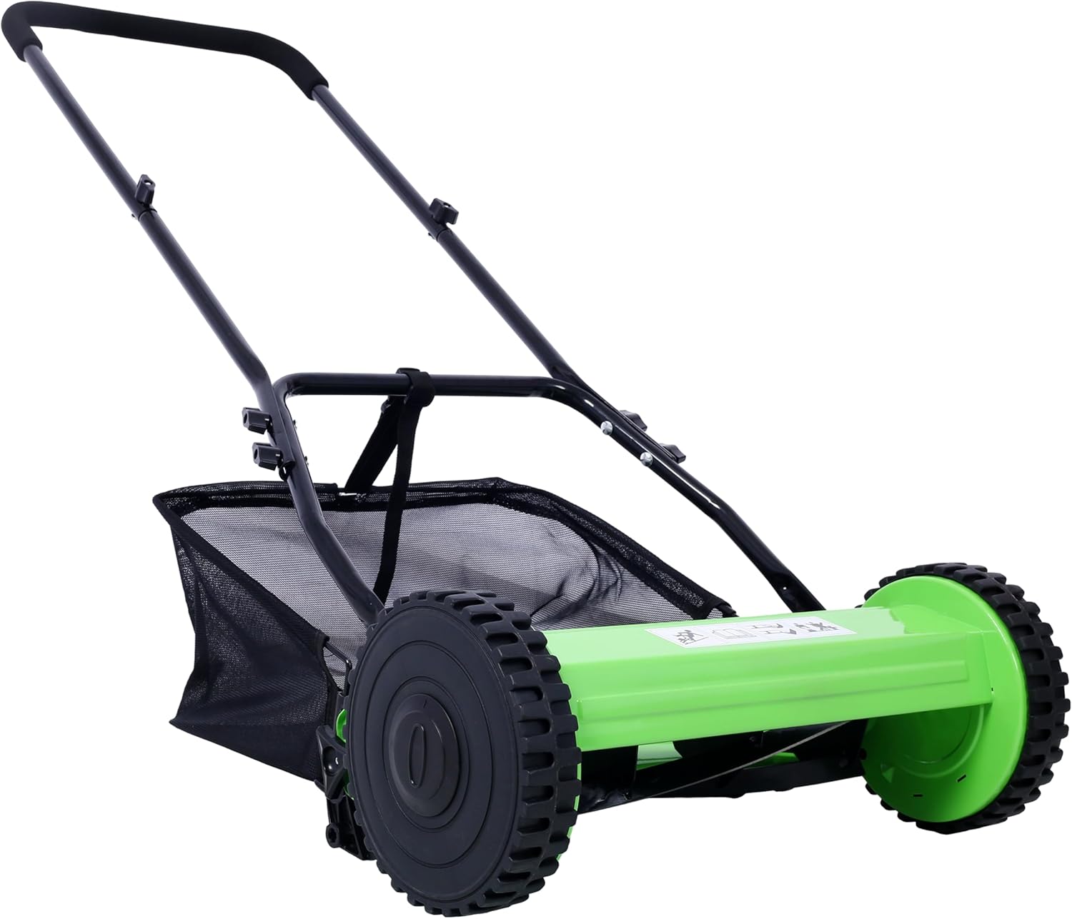 14-Inch 5-Blade Push Reel Lawn Mower with Grass Catcher, Durable Steel Design, Green Color