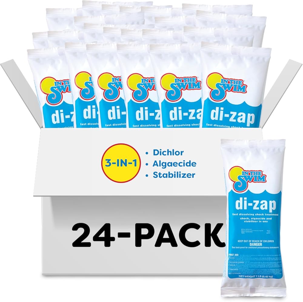 In The Swim Premium 3-in-1 Pool Shock - Di-Zap Contains Dichlor, Algaecide, and Stabilizer - 24 x 1 lb. Bags