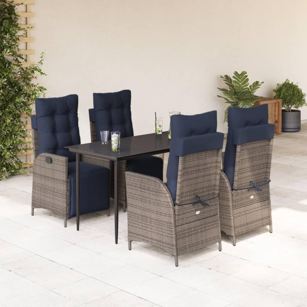 5 Piece Patio Dining Set with Cushions Gray Poly Rattan,Premium Outdoor Dining Set with Adjustable Recliners and Durable Construction Patio Furniture Sets, Outdoor Furniture Sets