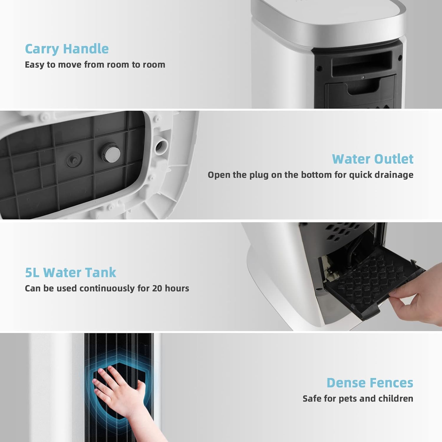 PETSITE Portable Air Conditioner Windowless, 3-IN-1 Evaporative Cooler, Remote Control, 4 Speeds, 7H Timer, 4 Ice Packs, Personal Cooling Bladeless Tower Fan, Swamp Cooler for Home Office Bedroom