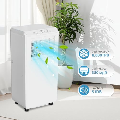 8000 Btu Portable Air Conditioner with Remote Control for Room Up to 350 Sq. Ft., 3 In 1 Freestanding AC Unit with Cooling, Dehumidifier, Fan Function, Compact AC with Installation Kit for Home