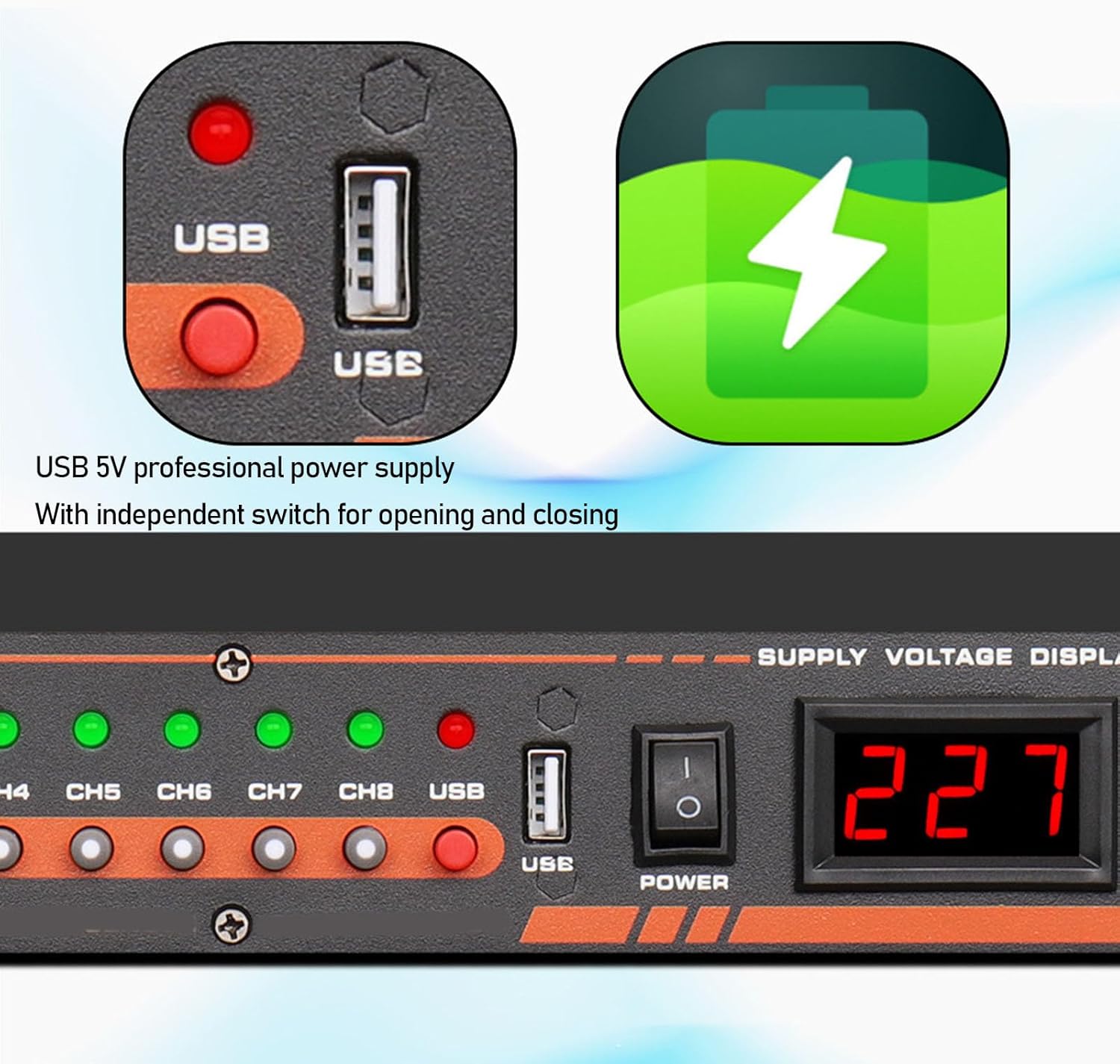 Focket 10 Outlet Power Sequencer, High Power Audio Equipment Controller with Digital Voltage Display, Short Circuit Overload Protection for Stage Amplifier Studio PA System (US Plug)