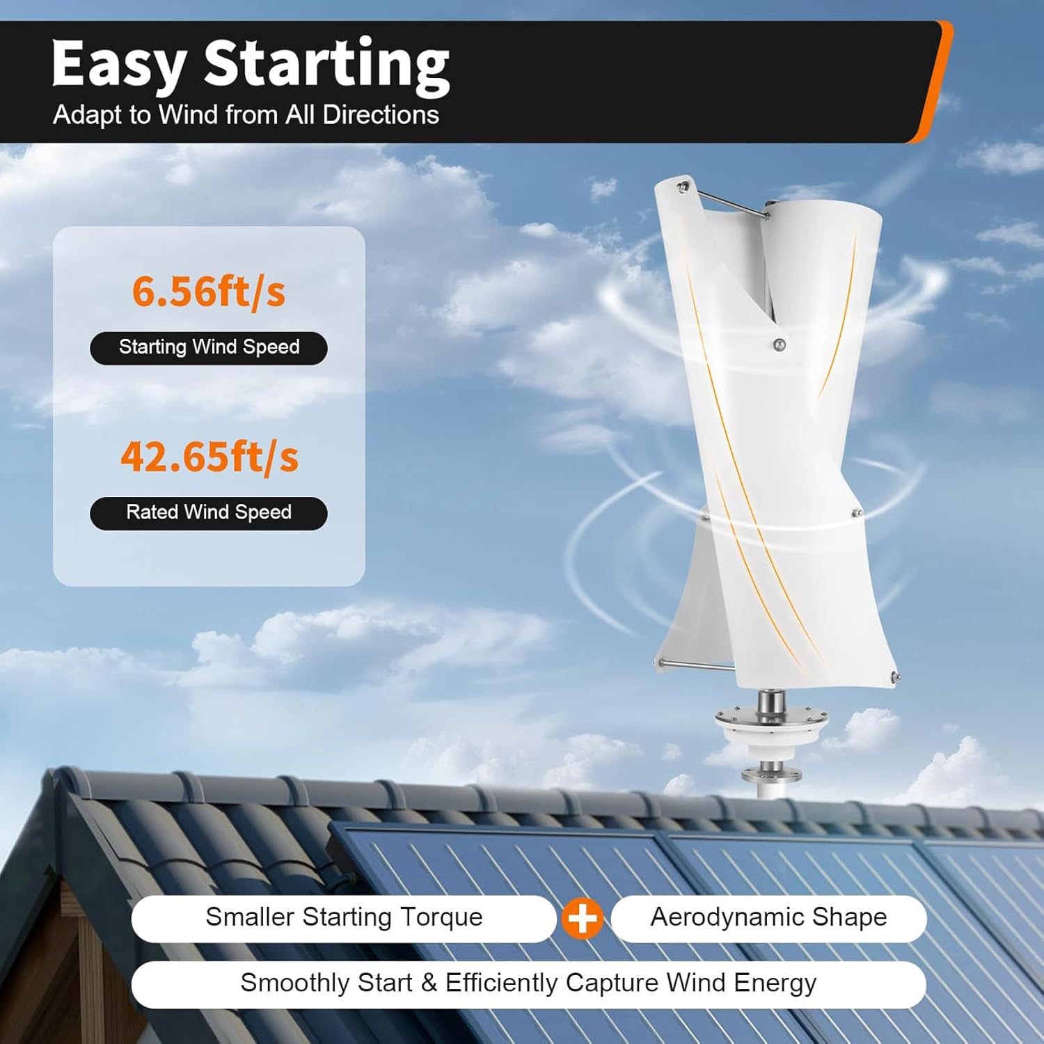 5000W Vertical Wind Turbine Generator, 12V 24V 48V Magnetic Levitation Wind Turbine, Aluminum Alloy Maglev Wind Generator, for Home Street Lighting,12V