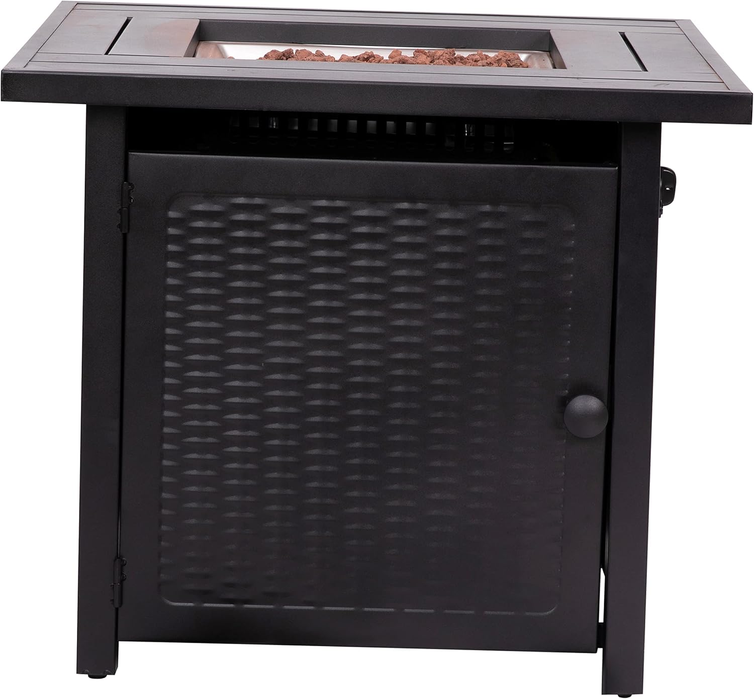 BizChair 50,000 BTU Outdoor Propane Gas Fire Pit Table - Black Stainless Steel Tabletop and Steel Wicker Detail Base - 28