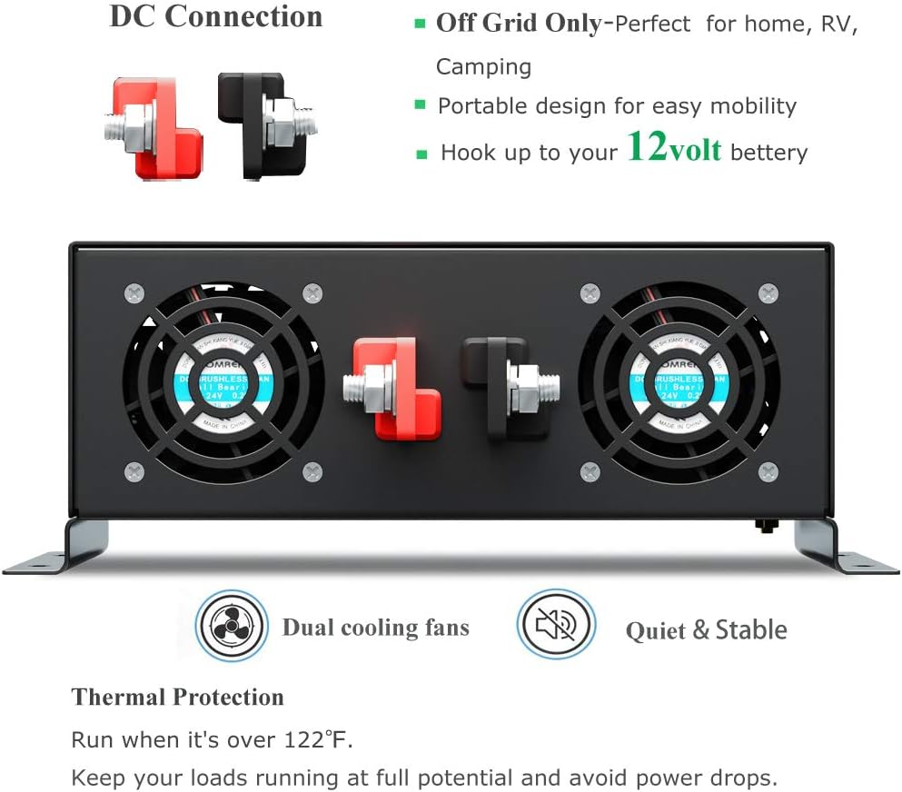 WZRELB 3000W Pure Sine Wave Solar Power Inverter 12VDC (10V-15V) to 110/120V AC, Output 25Amp Max,Off Grid System