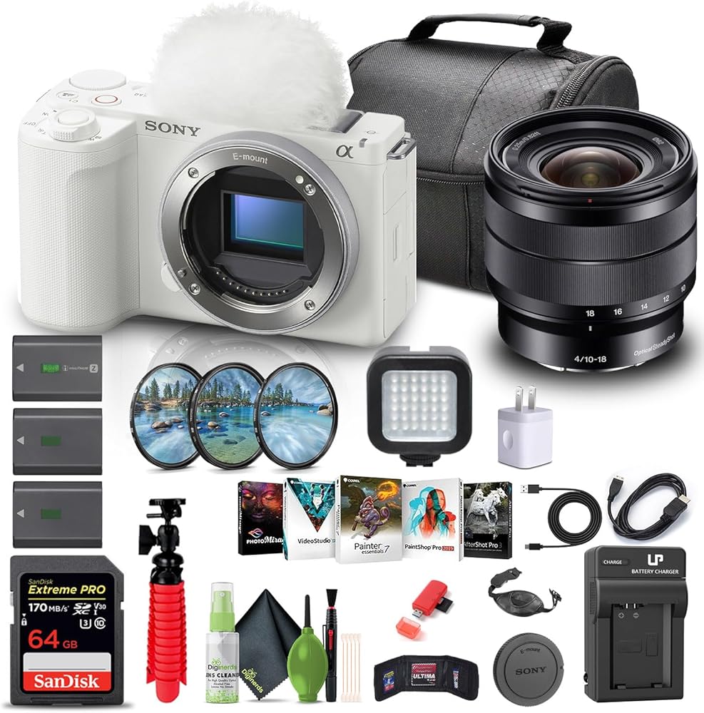 Sony Alpha ZV-E10 II Mirrorless Camera (Body Only, White) (ZVE10M2KW) E 10-18mm Lens + 64GB Memory Card + Filter Kit + Photo Software + Bag + 2 x NP-FZ100 Battery + Charger + More (Renewed)