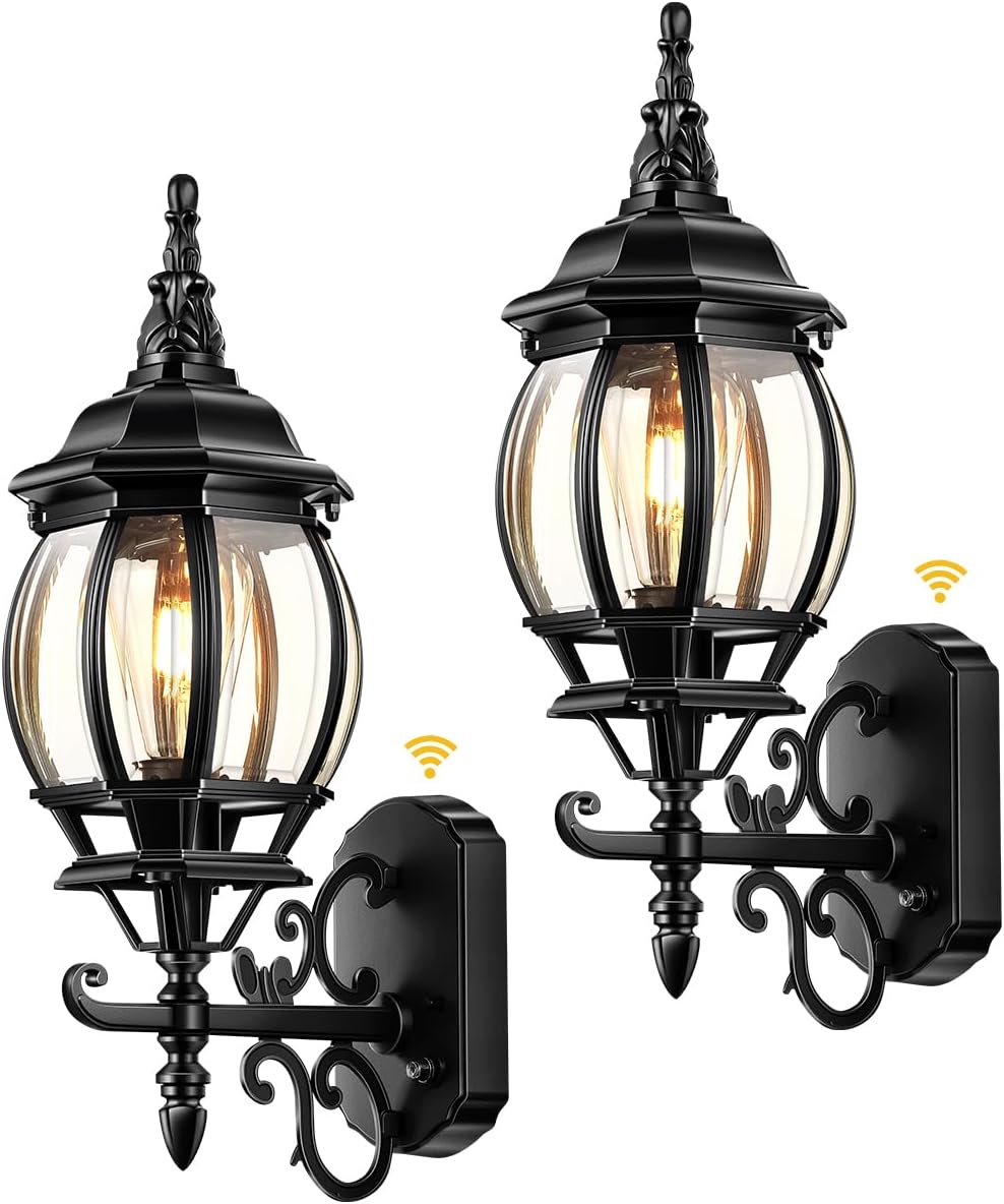VIANIS Black Outdoor Light Fixture, 2 Pack Exterior Sconces Wall Lighting, Modern Outside Porch Lights for House Wall Mount, Dusk to Dawn Outdoor Lantern Light Fixture for Patio, Outside Garage Lights