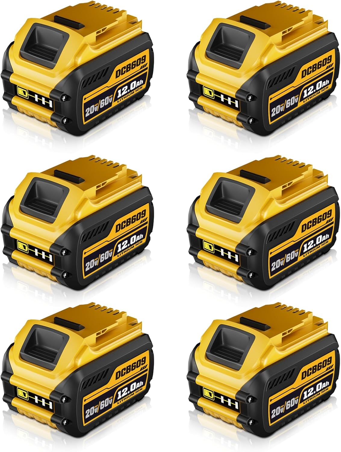 6Pack DCB606 12000mAh Replacement for Dewalt 20V/60V Battery Compatible with Dewalt Battery DCB609 DCB612 DCB200 DCB206 DCB207 Cordless Power Tools and Chargers