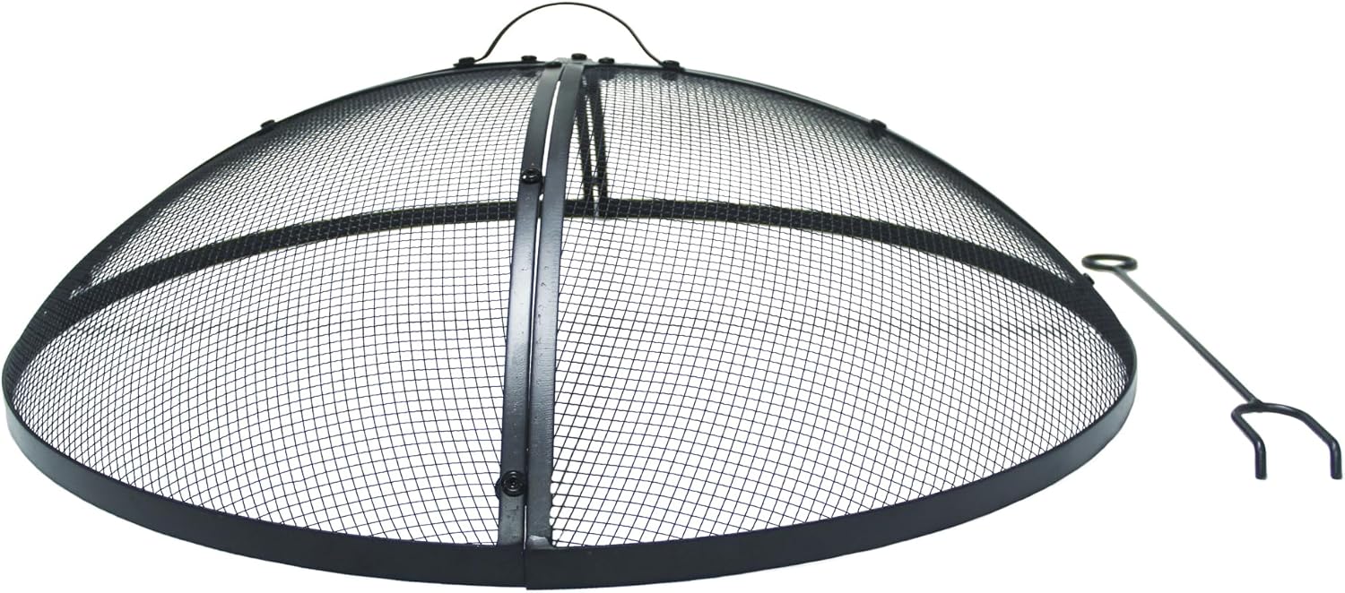 Heavy-Duty Metal 36 INCH Round Fire Pit Spark Screen Cover Mesh Screen Guard with Ring Handle for Outdoor Patio Backyard, Black