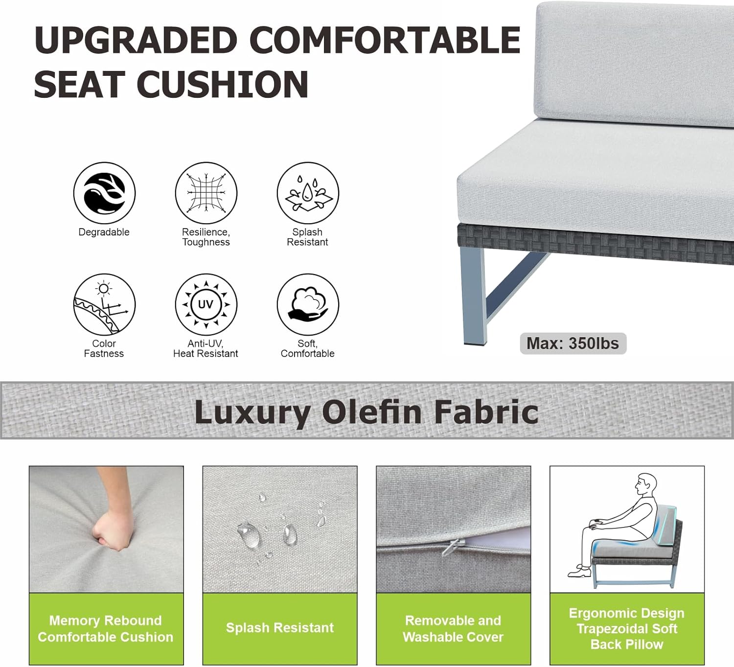 Patio Furniture Set 9Pcs Outdoor Furniture Sectional Couch Fire Pit Table Balcony Furniture Patio Table and Chairs Set with Propane Firepit (Black Wicker, 9pcs /Rectangular Fire Pit)