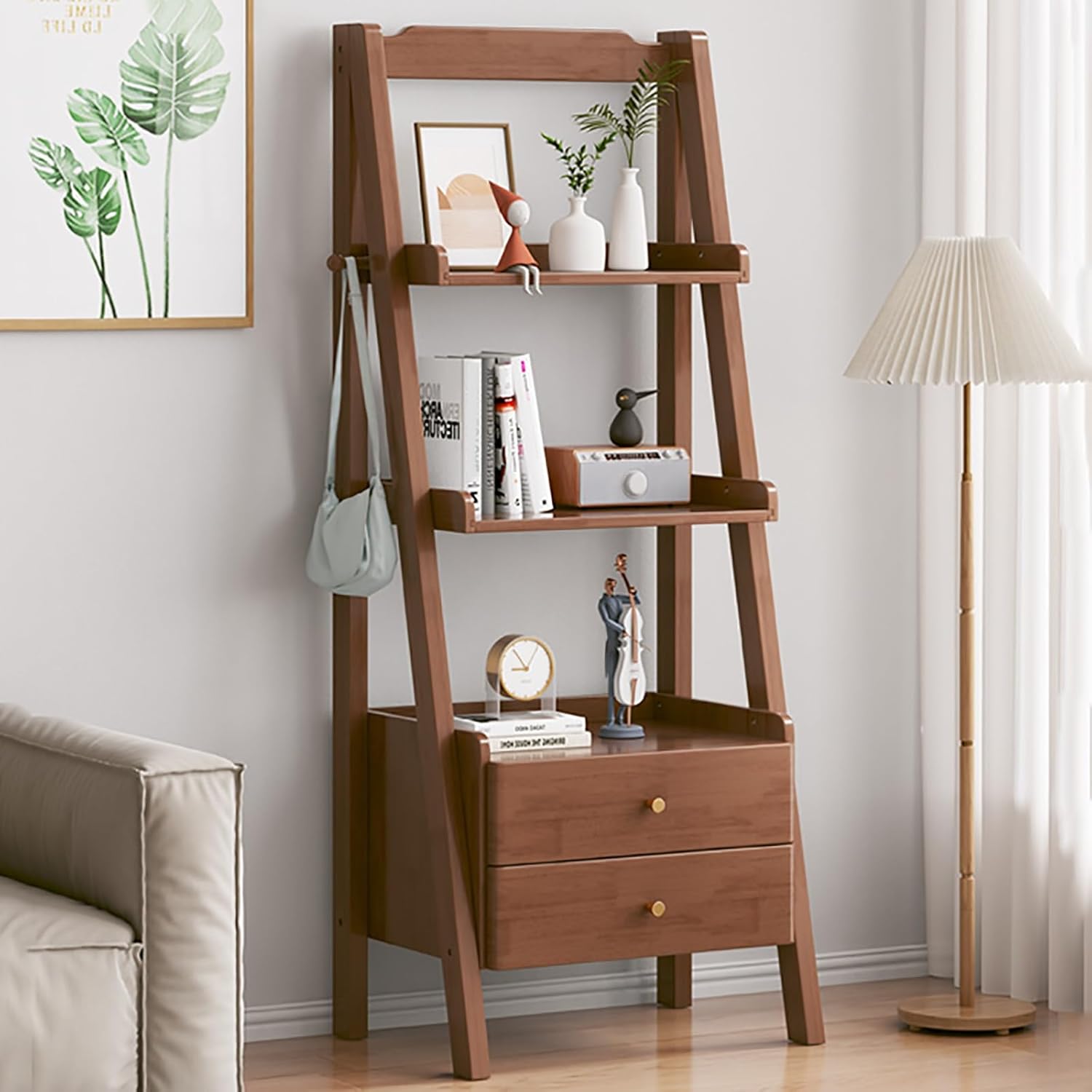 Farmhouse Bookcase Tall Modern Display Storage Shelf, Portable Bookcase Storage Organizer for Small Space Corner Bedroom Office(Brown,45cm/17.7in)