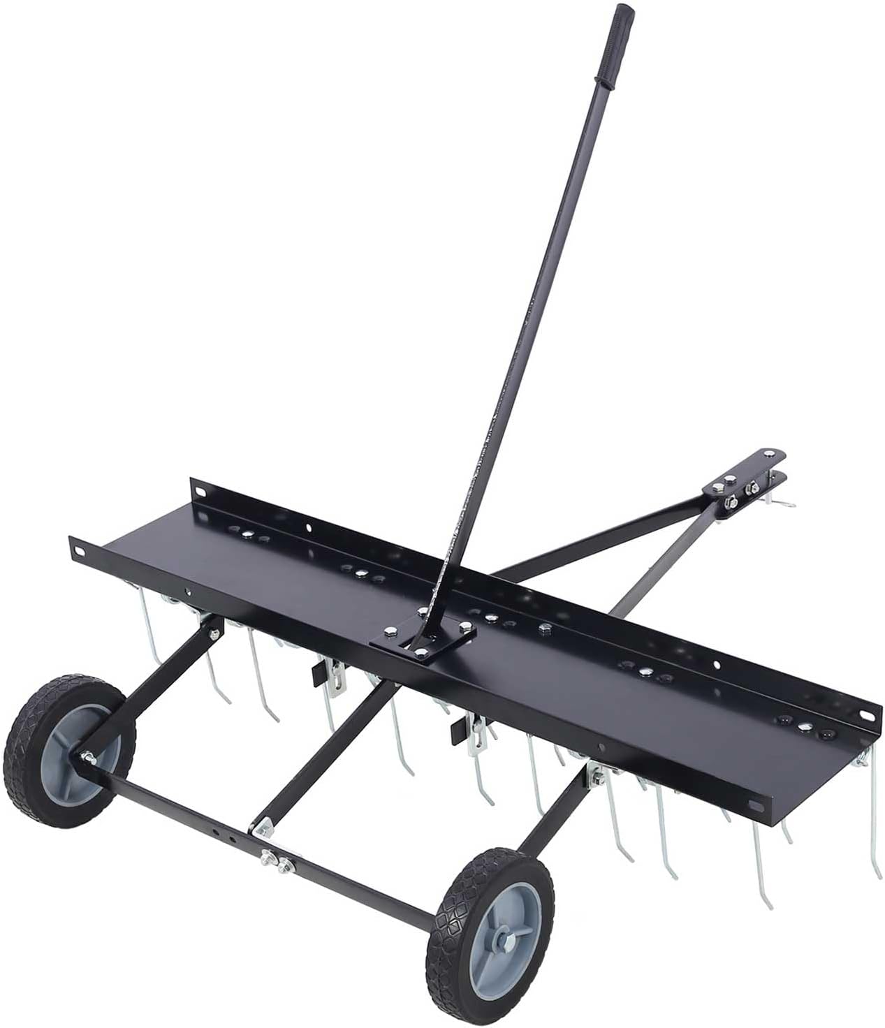 40-Inch Tow Behind Dethatcher with 20 Spring Steel Tines, Lawn Tractor Rake & Riding Mower Attachment for Grass, Thatch, and Debris Removal