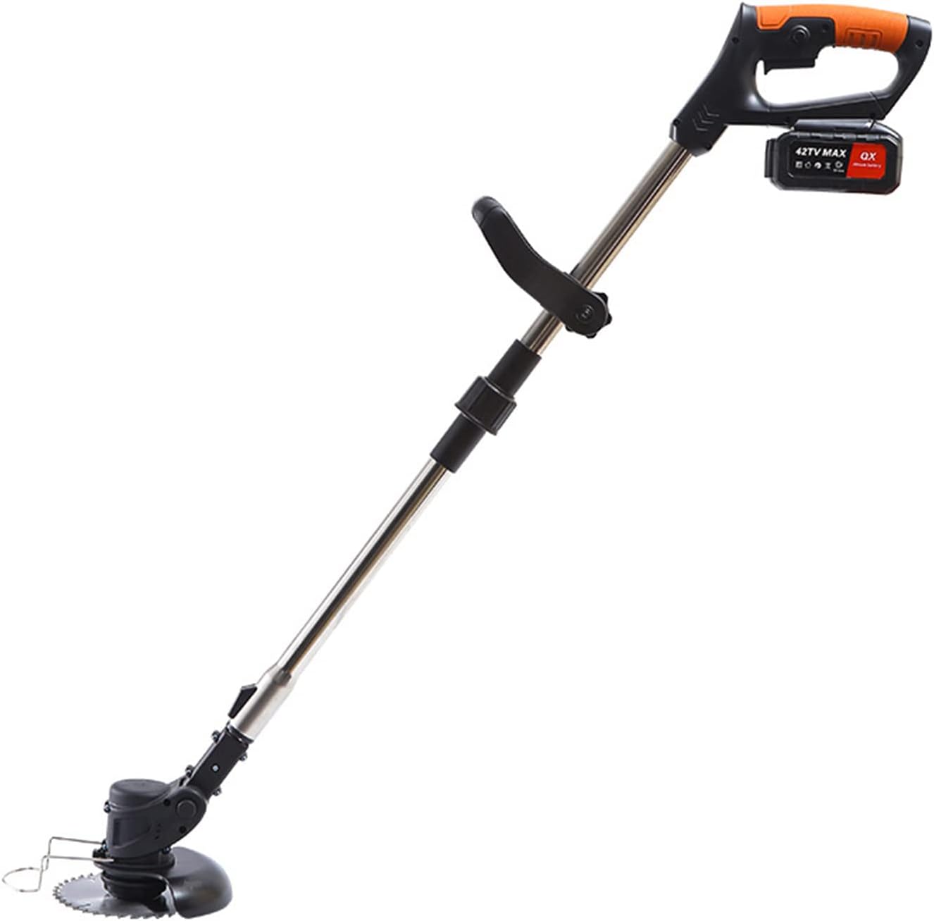 Lithium Battery Lawn Mower Handheld Rotary Cordless Grass Trimmer Portable Home Small Lawn Mower Garden 90° Head pivots with Rechargeable Battery Black (42v Two Batteries D)