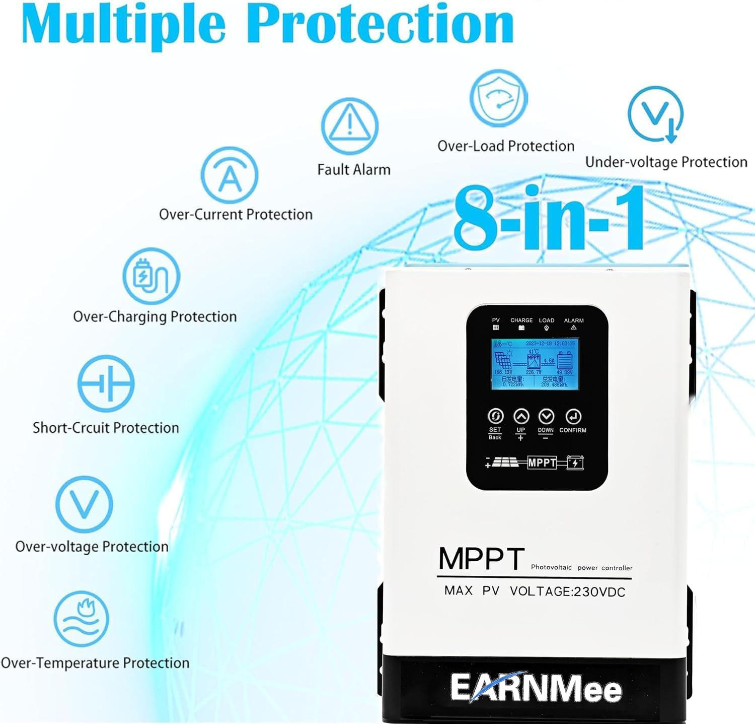 120A MPPT Solar Charge Controller,12V/24V/36V/48V/60V/72V/84V/96V Solar Battery Regulator PV Max 230V for Sealed Lead Acid Gel and Lithium Battery