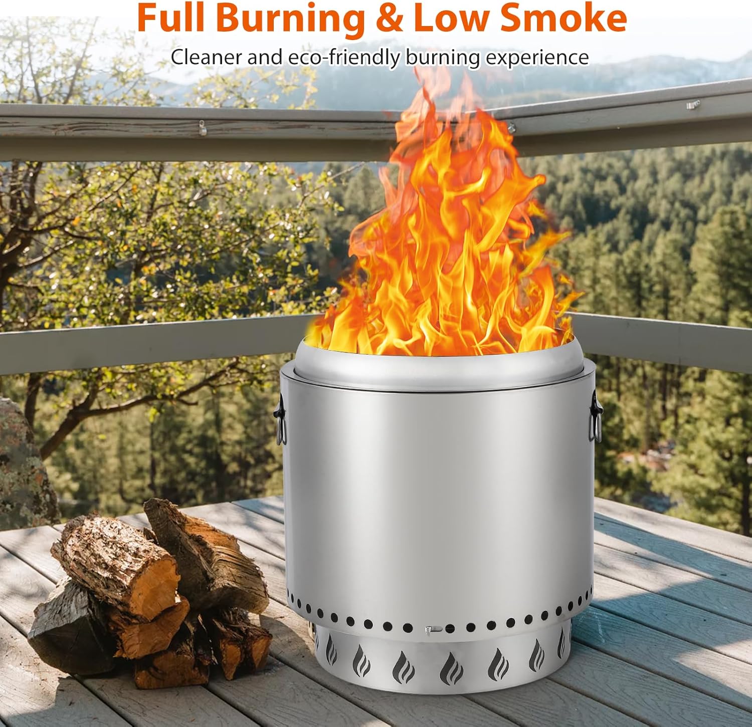 Smokeless Fire Pit, 16.5 Inch Portable Outdoor Firepit, Stainless Metal Steel Wood Burning Fireplaces with Removable Ash Pan and Poker, for Outside Bonfire Backyard Patio Camping