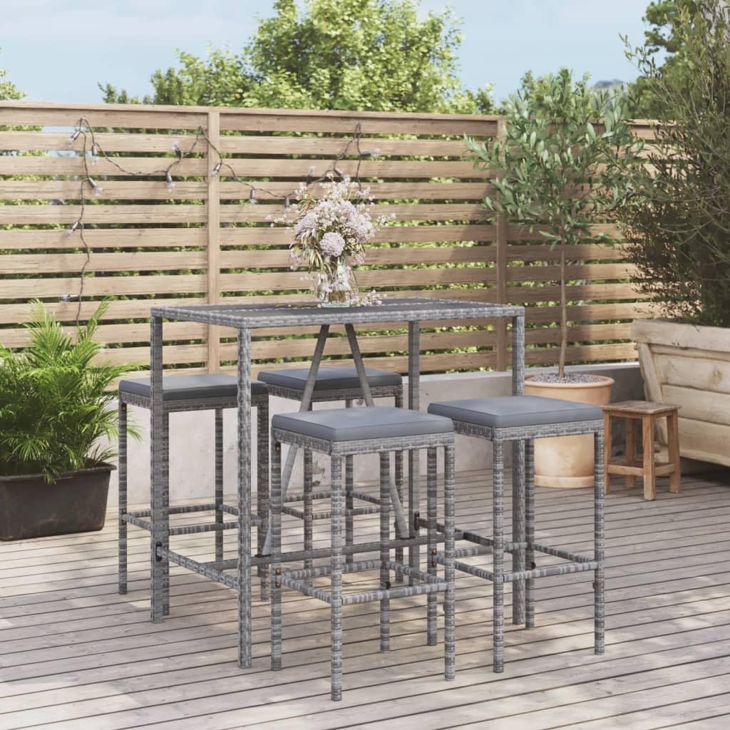 Patio Set 5 Piece Patio Bar Set with Cushions Gray Poly Rattan
