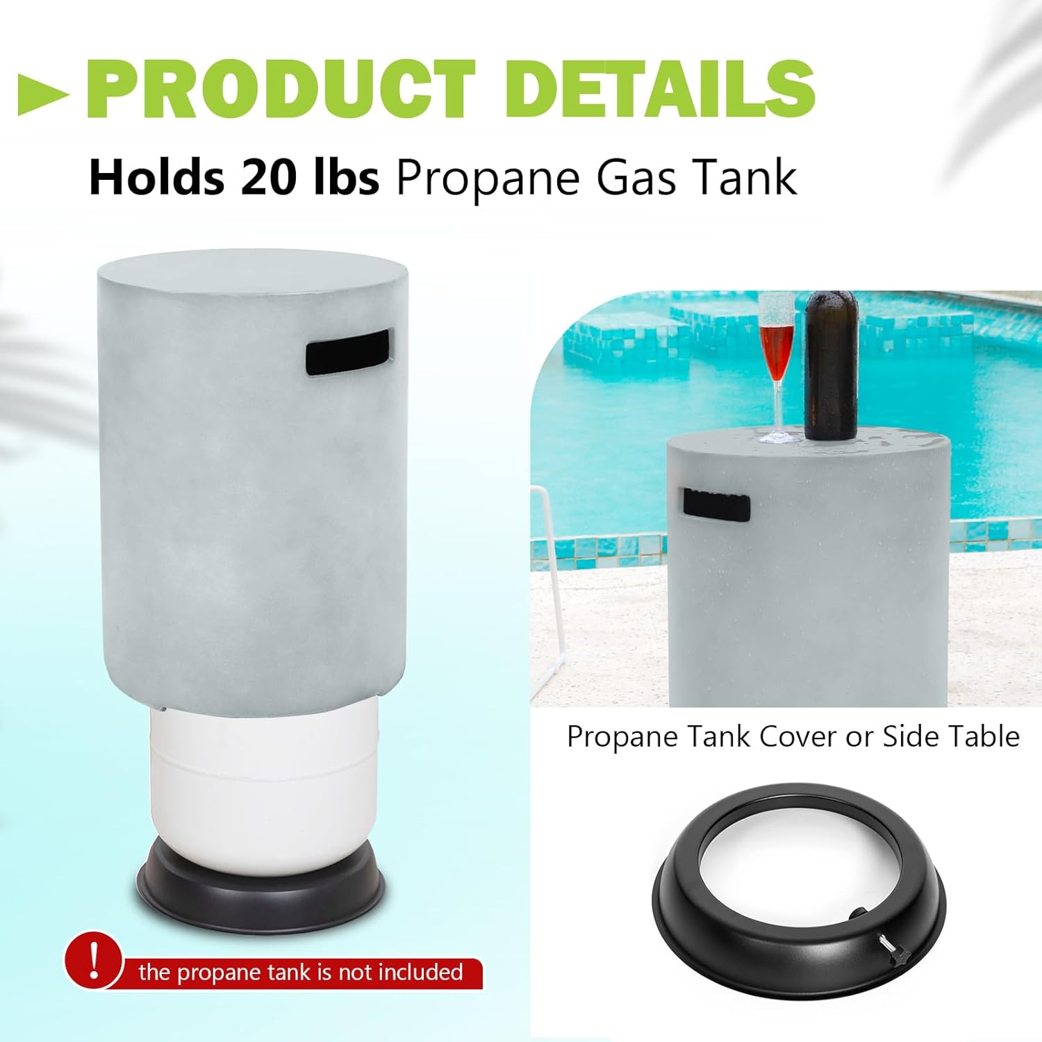 36 Inch Round Propane Fire Pit Table,50,000 BTU Concrete Gas Fire Table with Lid,Tank Cover,Lava Rocks & Rain Cover,CSA Certified Outdoor Firepit for Patio,Backyard Deck,Gray