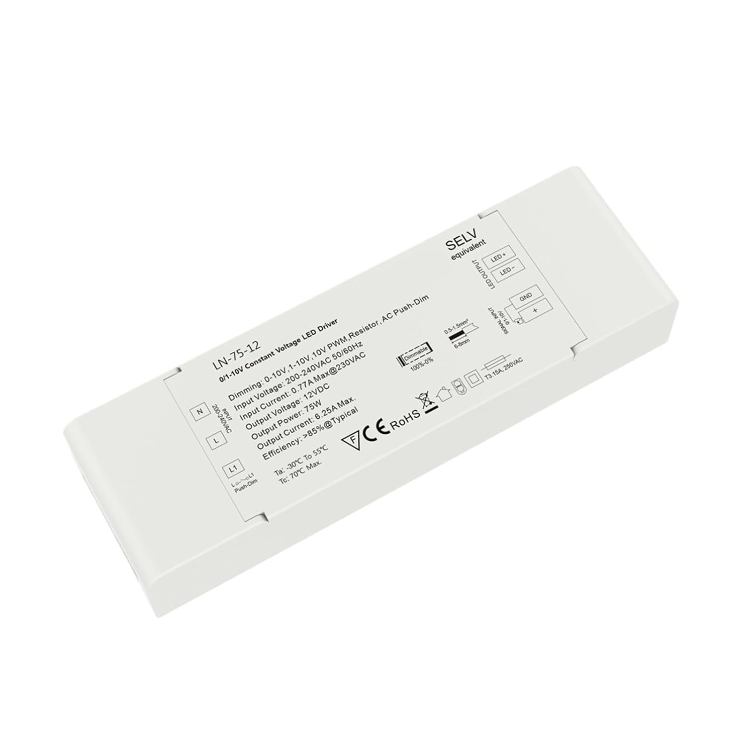 0/1-10V Constant Voltage LED Driver Dimmable Power Supply 110V 220V 230V to DC 12V 24V 75W 40W 12W PWM(12V 75W)